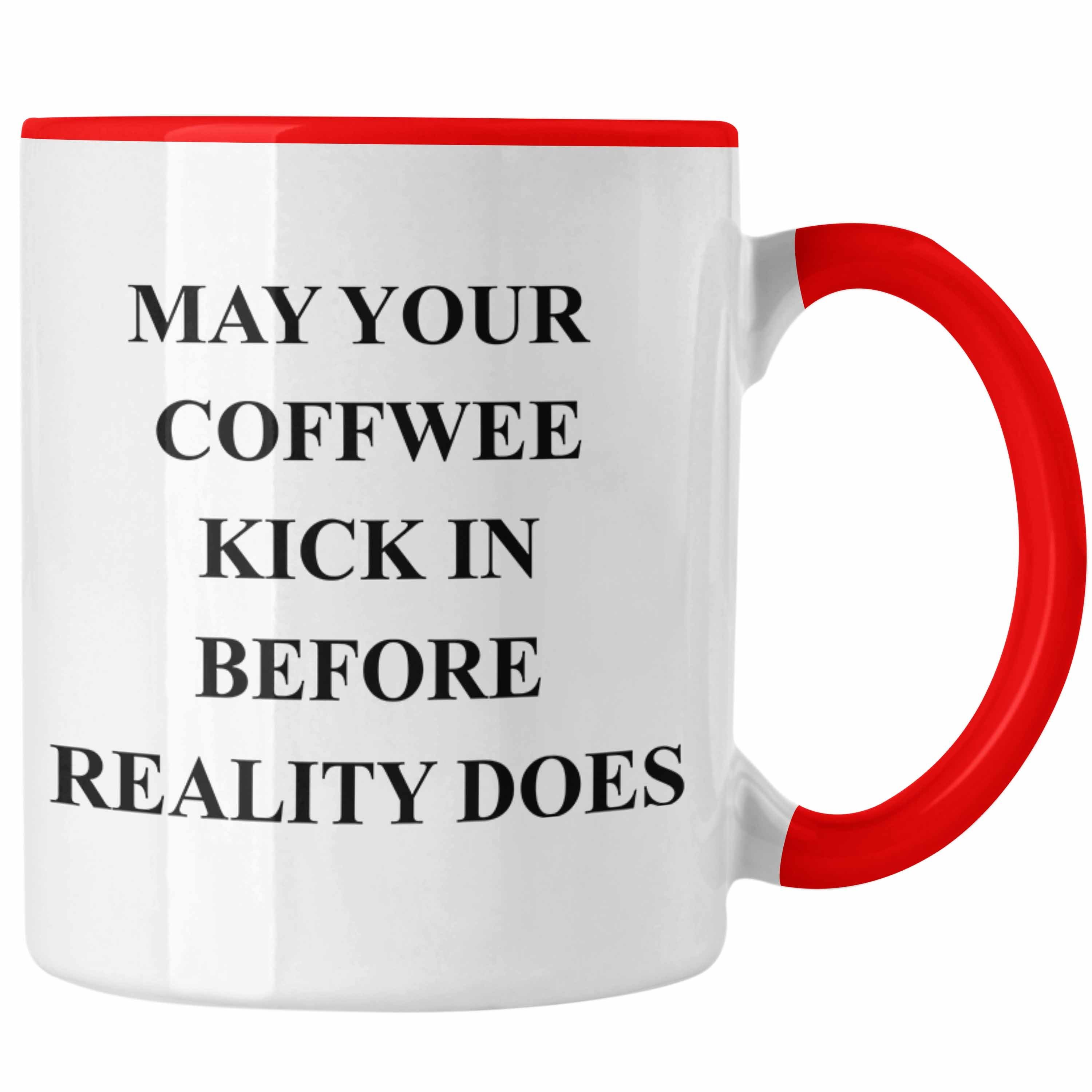 Trendation Tasse Trendation - Lustige Tasse mit Spruch für Frauen Männer Arbeit Büro Lustig Tassen Becher mit Sprüchen Kollegin Geschenk Sarkasmus Coffee Kick In Rot