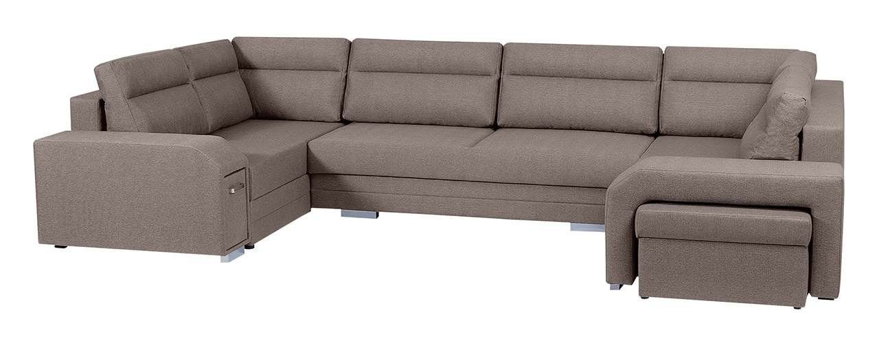 ALVA Ecksofa Inari Mit Minibar MKS Ecksofa U, mit und Hocker Sofa Hellbraun Schlaffunktion - U-Form MÖBEL