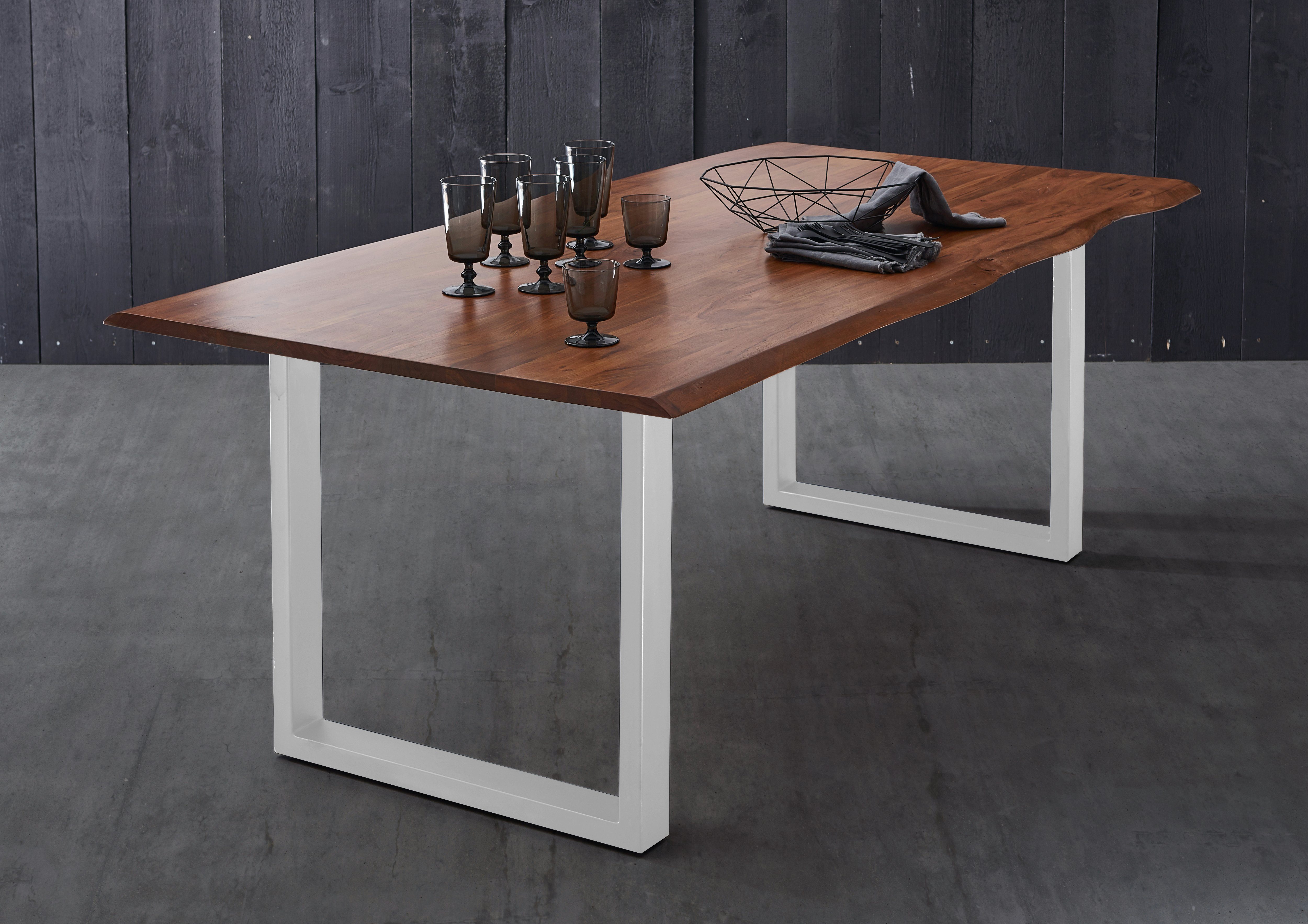 SAM® Baumkantentisch Lennart (1 Tischplatte, 1 Gestell), Akazienholz, Baumkante, Metallgestell U-Form, bis 3m lieferbar