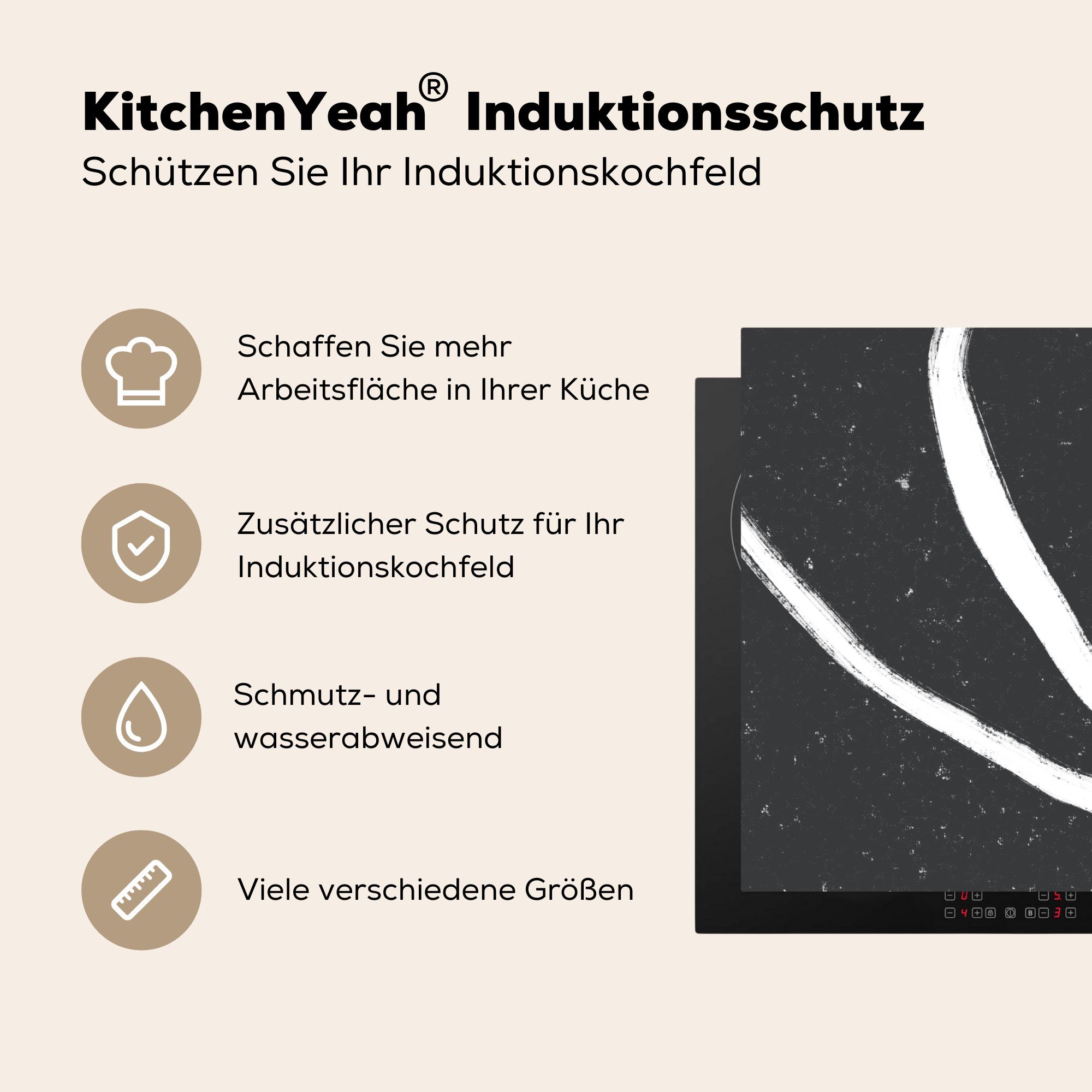 MuchoWow Induktionskochfeld für küche, - - Schutz Ceranfeldabdeckung Minimalismus die 81x52 (1 cm, Linie Gestaltung, Vinyl, Herdblende-/Abdeckplatte tlg),