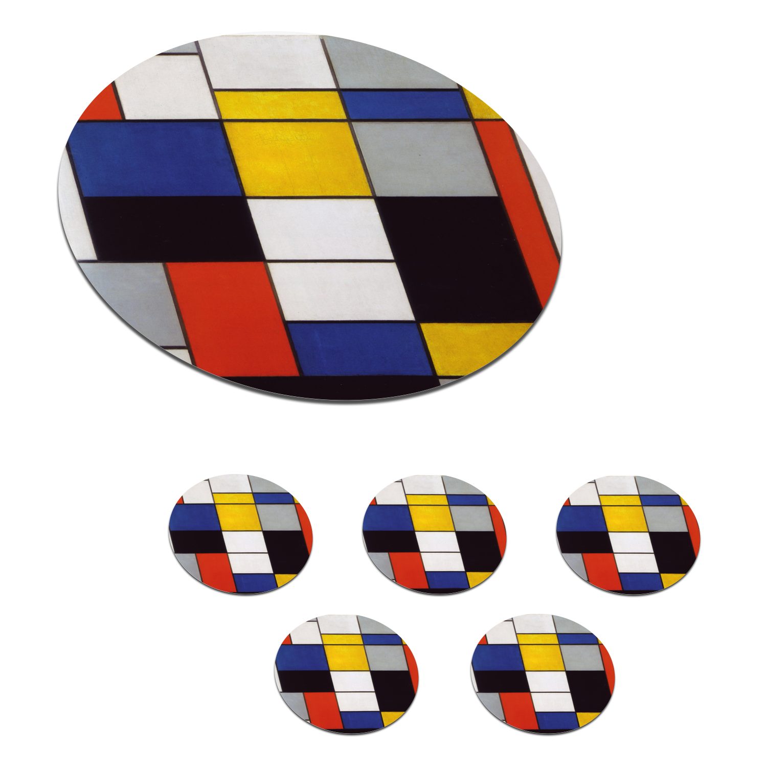 MuchoWow Glasuntersetzer Komposition A - Piet Mondrian, Zubehör für Gläser, 6-tlg., Getränkeuntersetzer, Tassenuntersetzer, Korkuntersetzer, Tasse, Becher