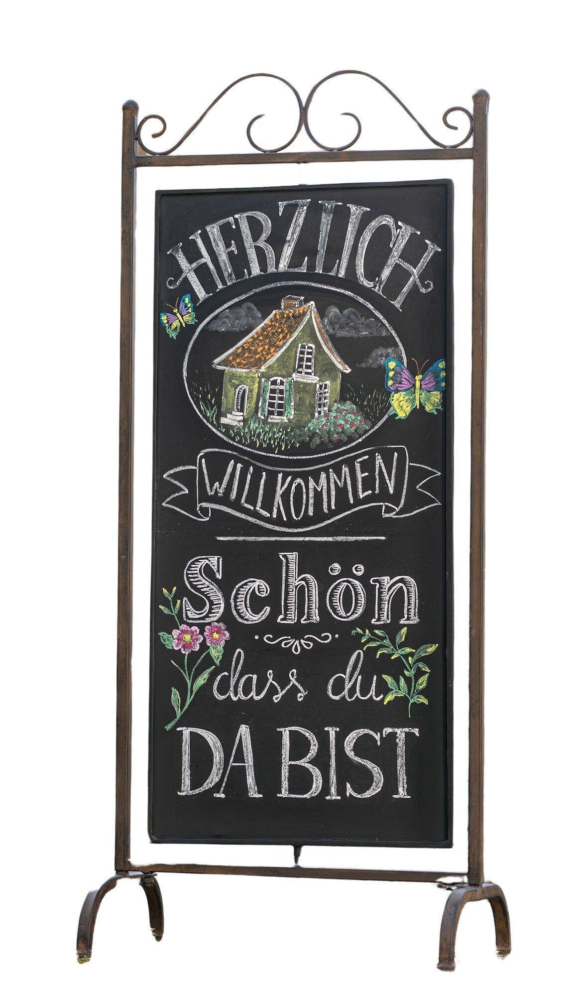 Dekoleidenschaft Standtafel "Arabeske" aus Metall, braun mit antiker Patina, Kreidetafel, Maltafel, Kundenstopper, Gehwegaufsteller, Menütafel, Dekotafel, Werbetafel