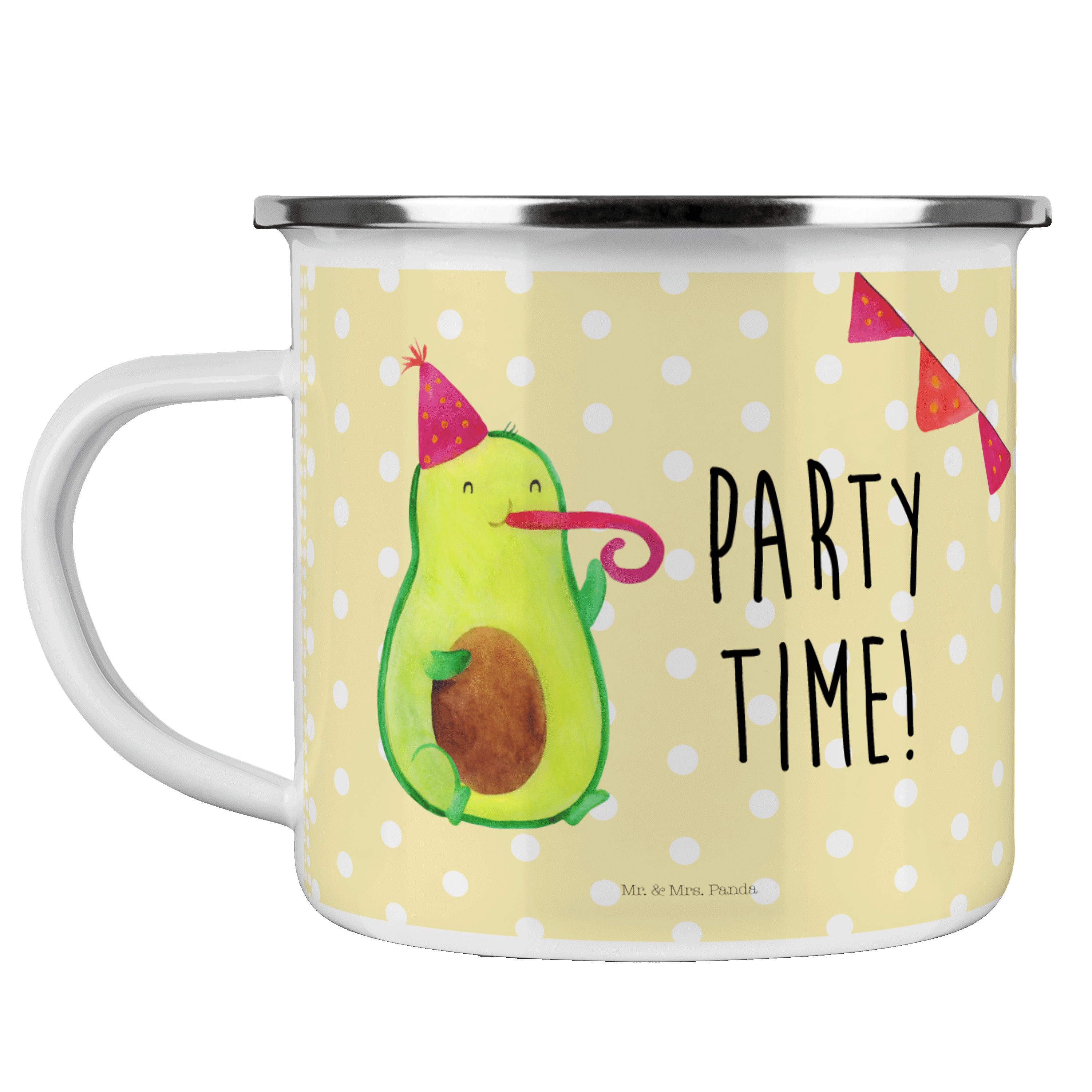 Mr. & Mrs. Panda Becher Avocado Party Time - Gelb Pastell - Geschenk, Vegan, Feier, Veggie, E, Emaille
