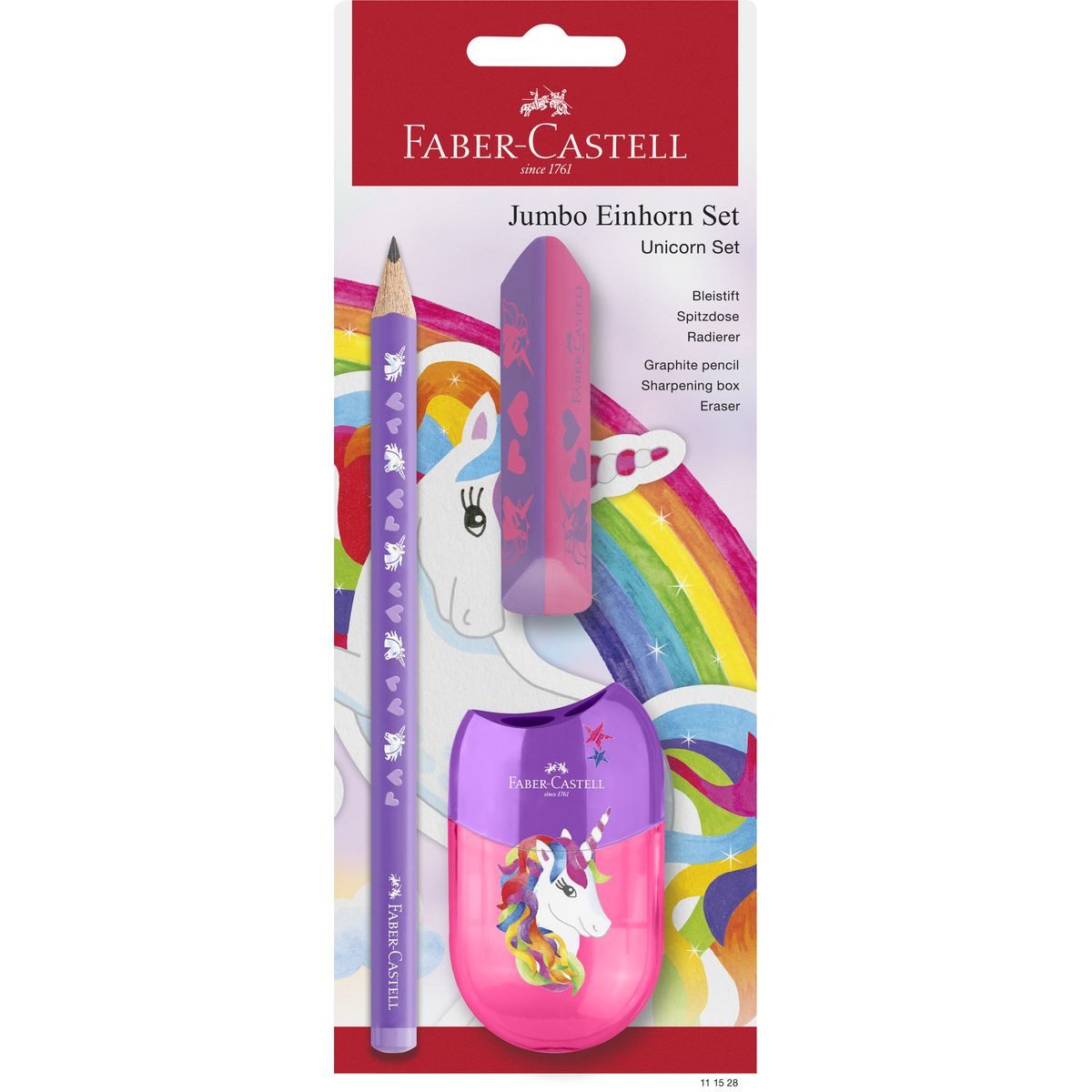 Faber-Castell Gelschreiber FABER-CASTELL Schreib Set Jumbo Einhorn violett 3 Teile Blister