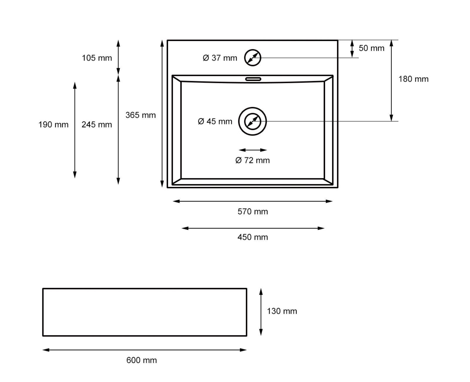HAGO Aufsatzwaschbecken Keramik Waschbecken eckig 600x365x130 günstig online kaufen