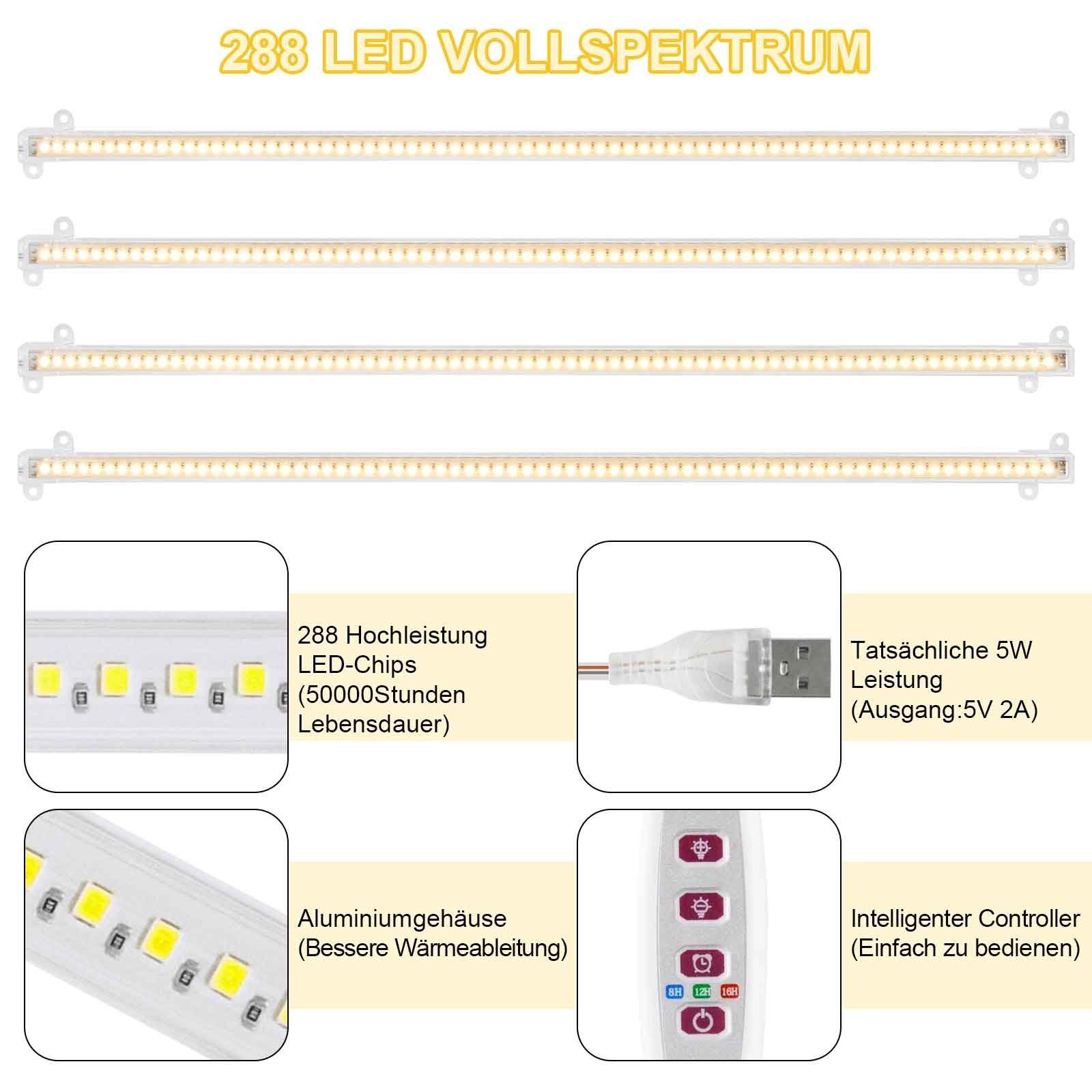 On/Off 1-4 Bar Dimmbar Vollspektrum-Pflanzenlampe, Rohr-Streifen, mit Tageslichtweiß, LED-Wachstumslicht Pflanzenlampe Rosnek Auto Timer