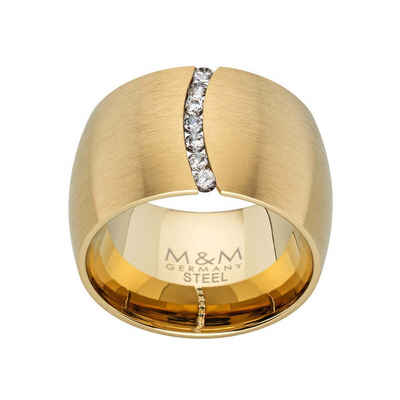 M&M Fingerring »Ring Damen silber / gold breit (14mm) mit Zirkonia« (1-tlg), Spannring "ModernGlam"; deutsche Qualität, inkl. edles Schmucketui