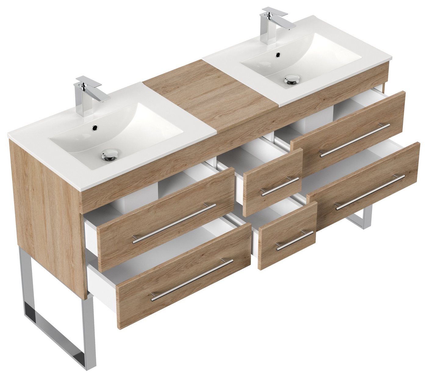 Thumbnail - Magnolia Home Doppelwaschtisch Stand Badmöbel Roma XL SoftClose eiche hell