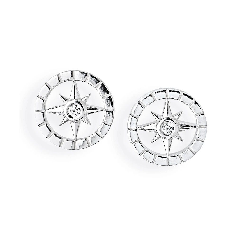 Heartbreaker Paar Ohrstecker Ohrringe Windrose Silber mit Zirkonia LD WR 21