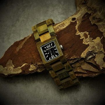 Holzwerk Quarzuhr VECHTA Damen Holz Armband Uhr, Design Eckig, oliv grün & schwarz