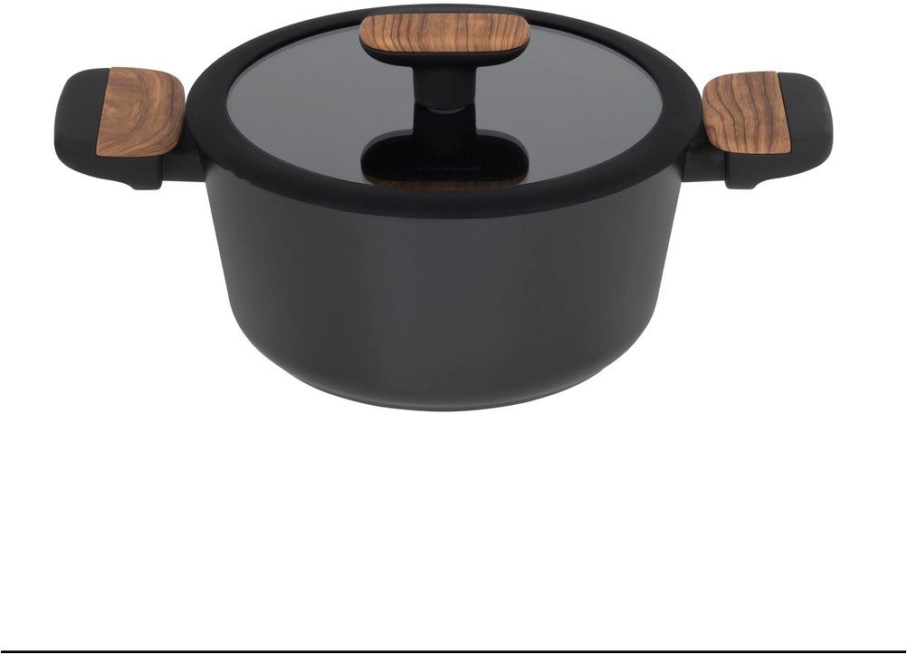 RESTO Kitchenware Kochtopf Mon, Bratentopf antihaftbeschichtet und spülmaschinenfest, Aluminium (2-tlg), mit Glasdeckel und stoßdämpfendem Silikonrand, im Geschenkkarton