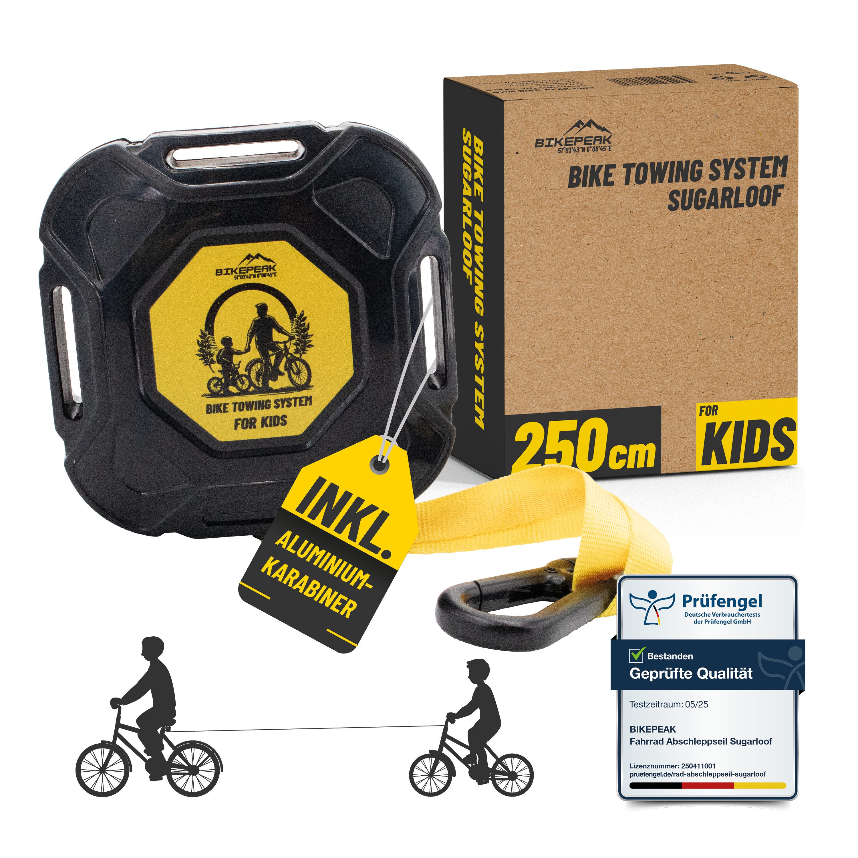 BikePeak Fahrradleine BikePeak Fahrrad Abschleppseil Sugarloof 250cm, Ziehen von Mitfahrer