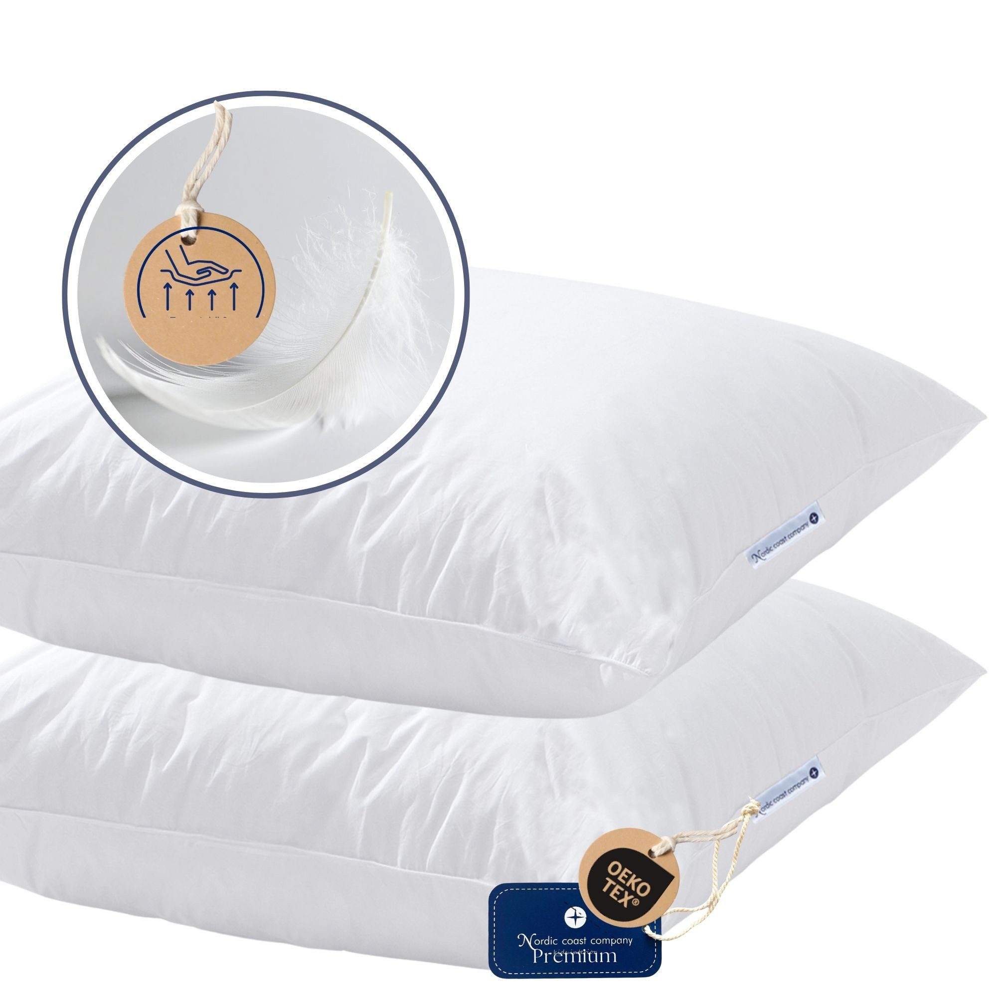 Nordic Coast Company Federkissen 40x40 cm - Babykissen & Kinderkopfkissen, Daunenkissen, Füllung: 15% feine Landdaunen Klasse 1, 85% feine deutsche Entenfedern, Bezug: Baumwolle, Made in Germany - himmlischer Schlafkomfort - Всеrgiker geeignet