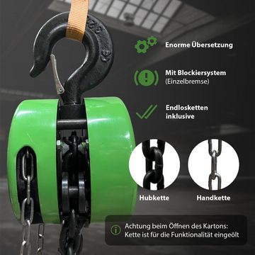 TRUTZHOLM Kettenzug Kettenzug rund 3 t Tragkraft - 3 m Hubhöhe - Einzelbremse HSZ Flaschen, (Produkt, 1 St), Blockiersystem