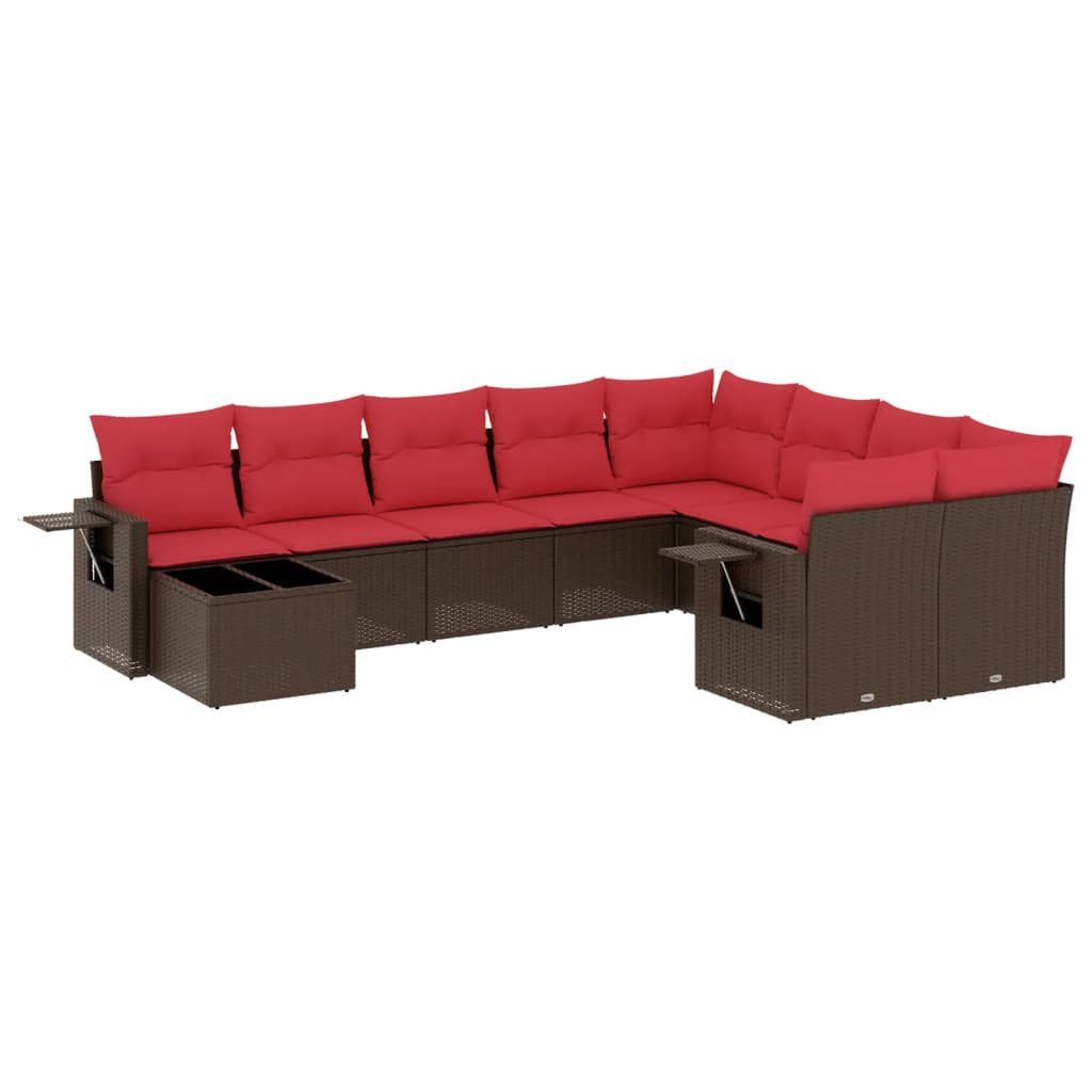 vidaXL Gartenlounge-Set 10-teiliges Gartensofa-Set mit Kissen, braun, Polyrattan, (1-tlg)