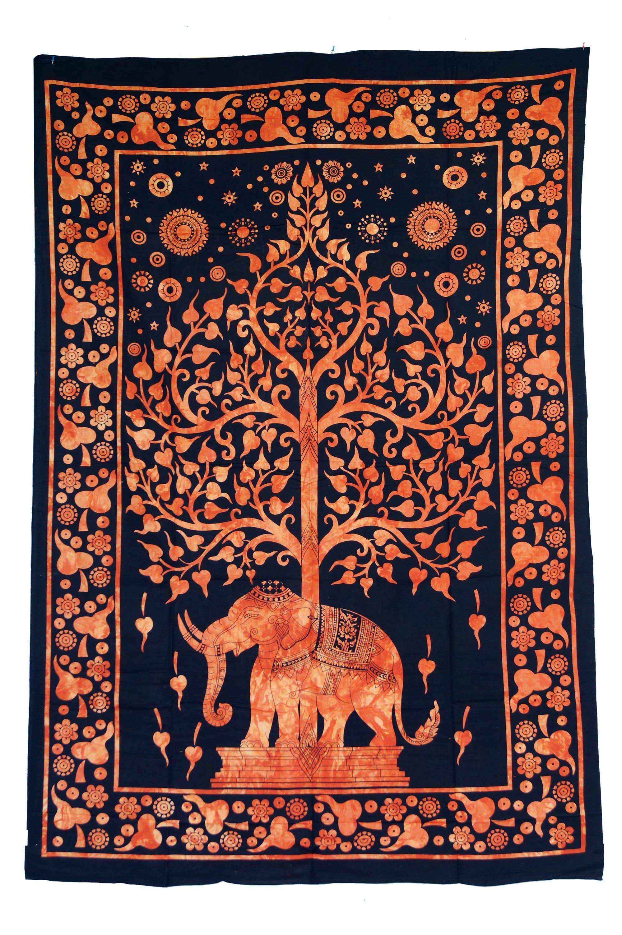 / Tagesdecke of Tagesdecke Life indische Tree orange Boho-Style Wandbehang, -.., Elefant Guru-Shop