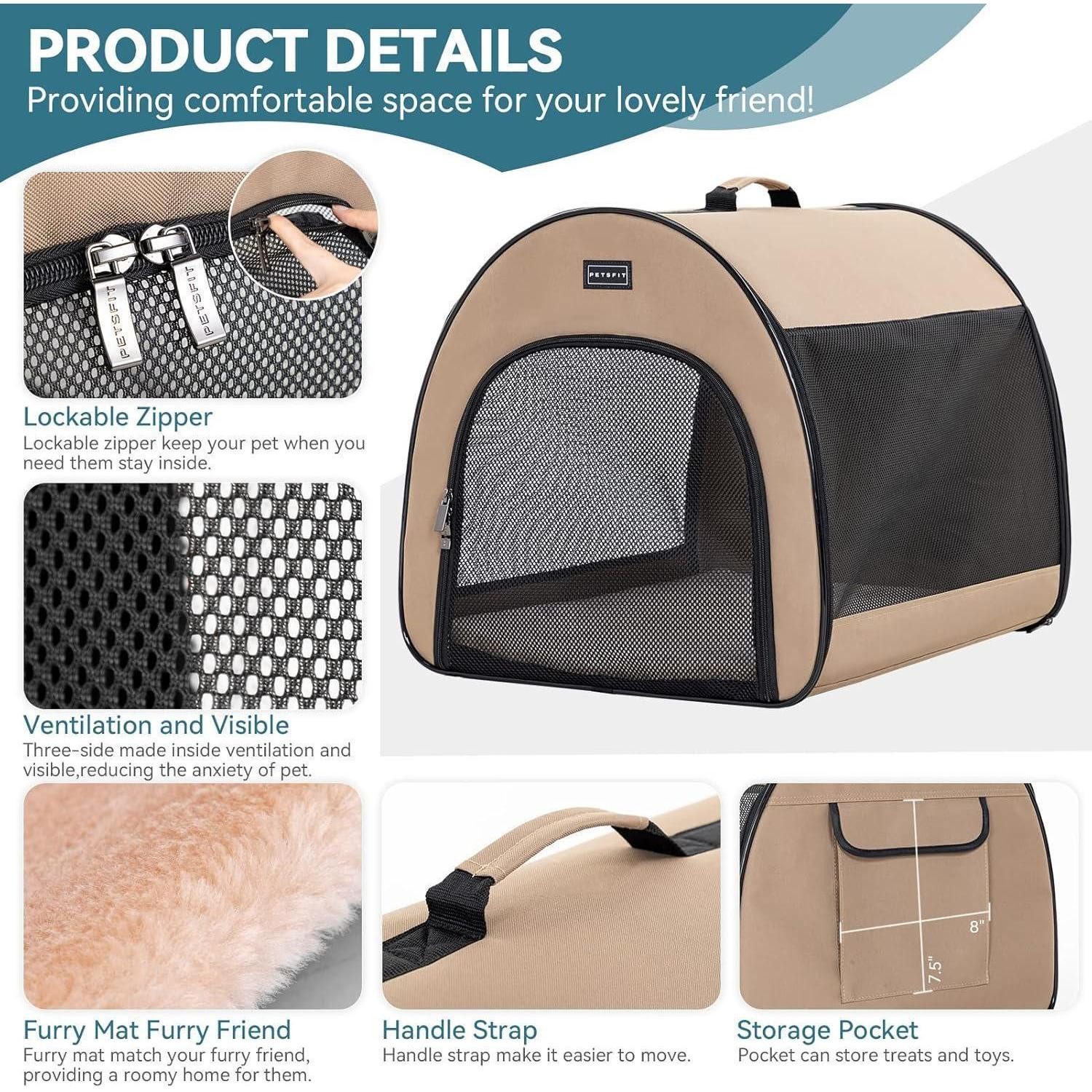 LuxusKollektion Hunde-Transportbox Hundebox faltbar atmungsaktiv kleine Hunde Katzen Khaki S
