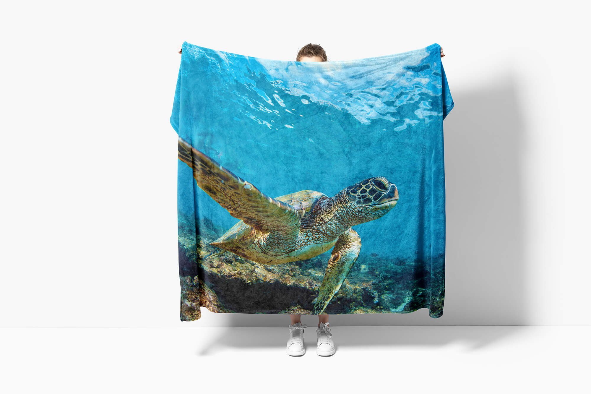 mit Strandhandtuch Handtuch Kuscheldecke Kor, Baumwolle-Polyester-Mix Handtücher Art Tiermotiv Handtuch (1-St), Seeschildkröte Sinus Saunatuch