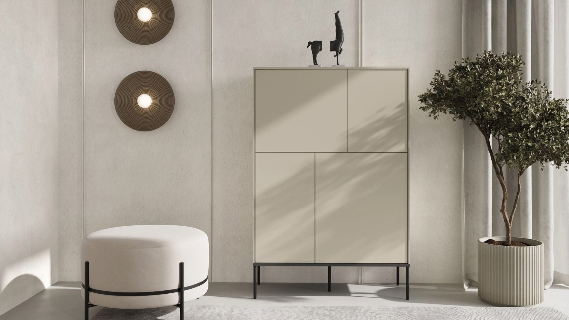 Selsey Highboard BELLEZO, Highboard mit vier Türen, 95 cm hoch, Creme