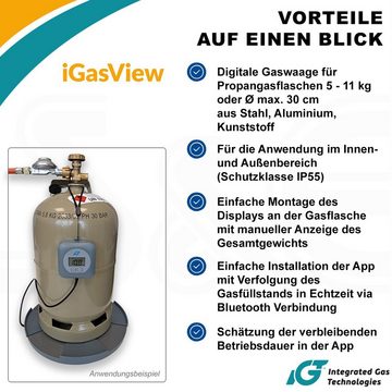 BlueCraft Druckregler Gasflaschen-Waage für Gasflasche 5 kg 8 kg 11 kg, (Gasregler Schlüssel), Gas-Füllstandsanzeiger Gaswaage inkl. Propangas Flasche 11kg leer