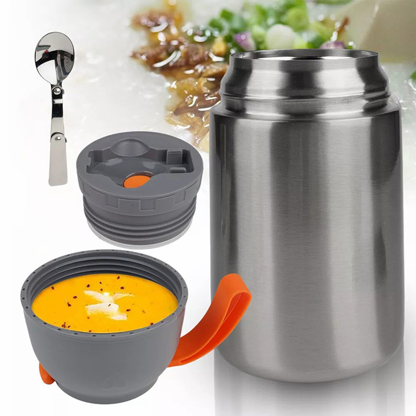 REDOM Thermobehälter 650ml Edelstahl Thermobecher Thermos Essensbehälter, Lebensmittelechter Edelstahl, (mit Löffel und Schüssel, 1-tlg., für warme Speißen Essen Babynahrung Suppe), für Büro Schule Outdoor Picknick Camping Reise