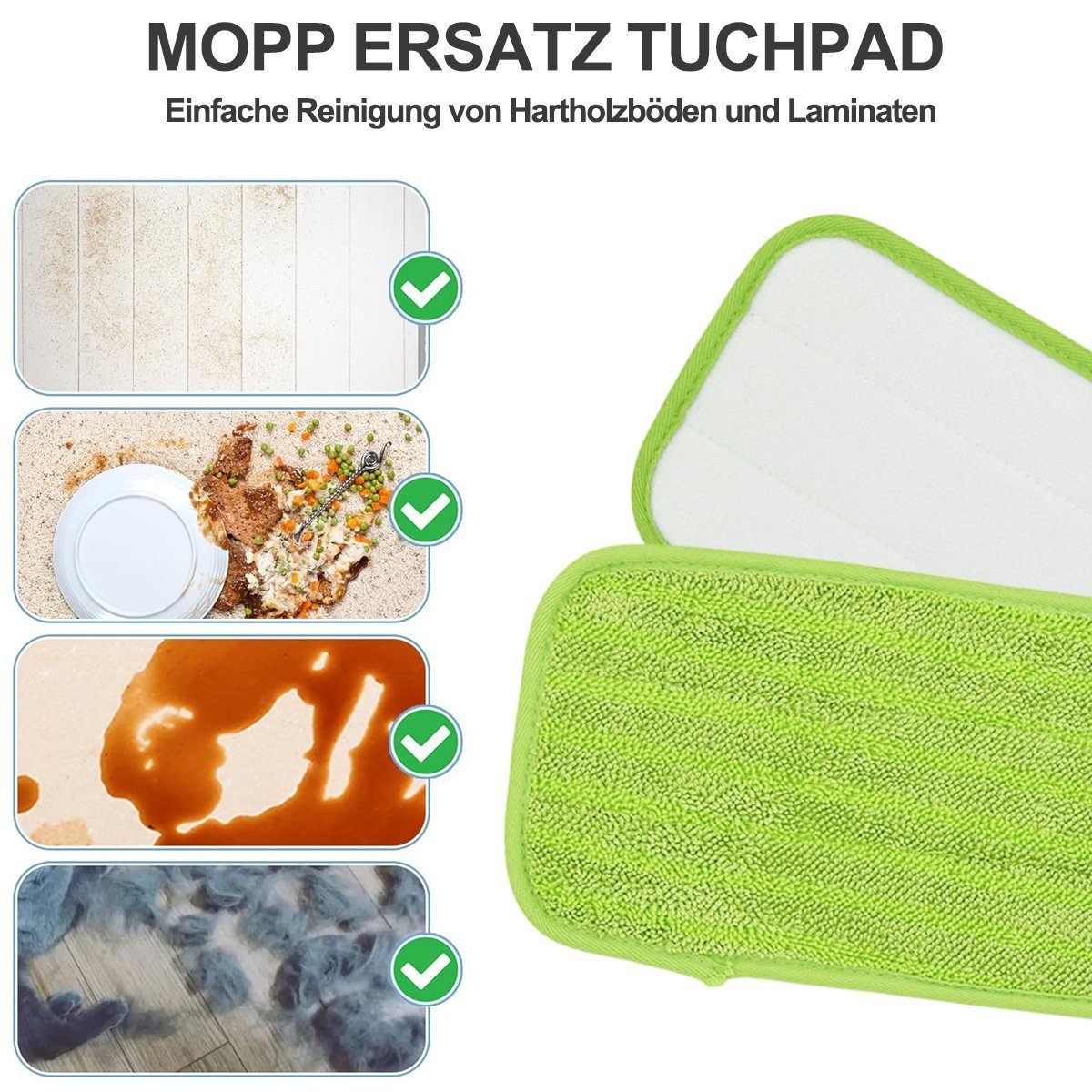 Microfaser Wischbezug Reinigung Pads,für Mop Flachmopp,Klettmopp grün Jormftte Pads,Mop