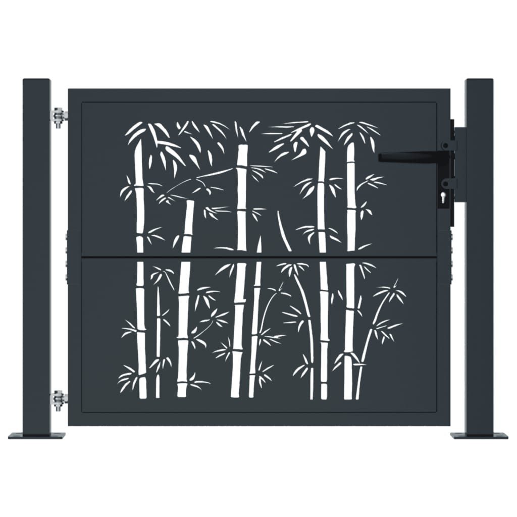 vidaXL Gartentor 100 x 75 cm Gartentor Anthrazit 105x80 cm Stahl Bambus-Design Abschlie