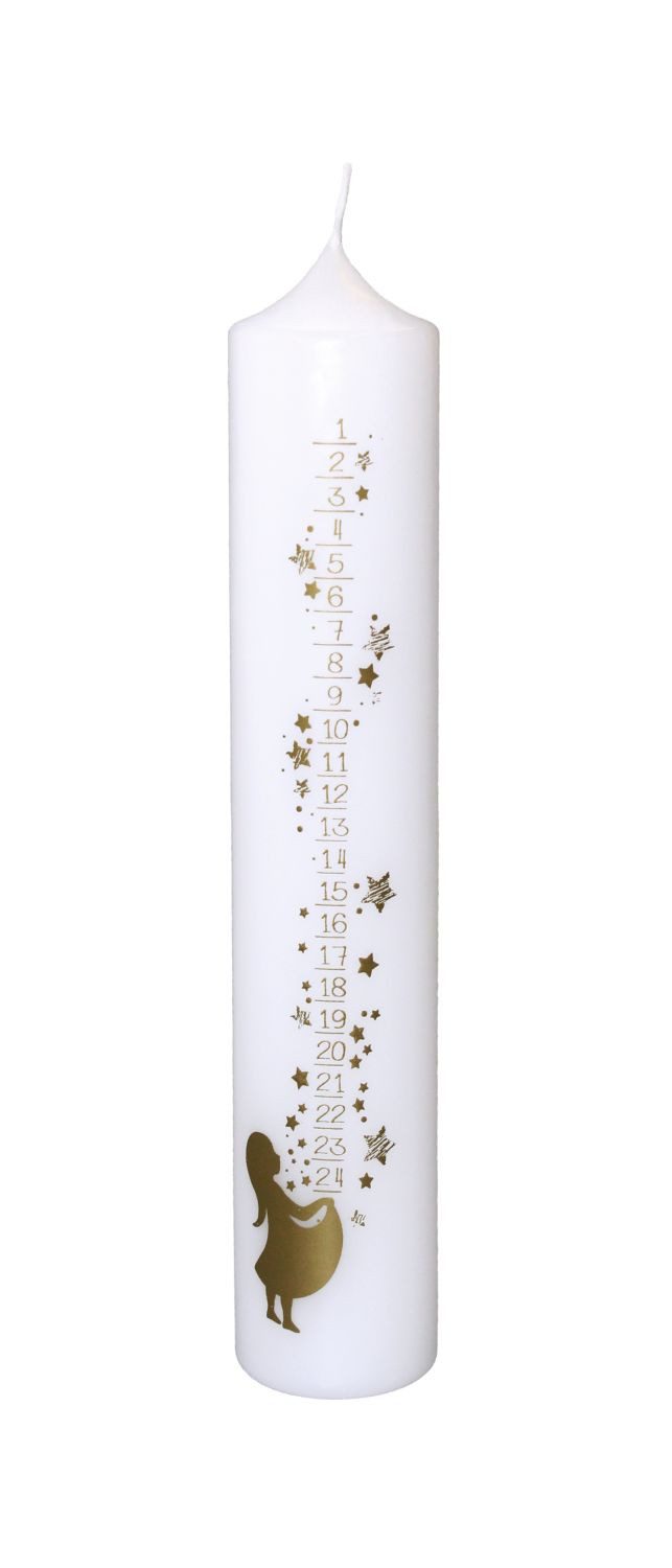 INNA-Glas Adventskerze Stumpenkerze KEEVA, Adventstage Siebdruck, weiß-gold, 26,5cm, Ø5cm
