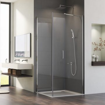 Boromal Eckdusche 80x80 Duschkabine Pendeltür mit Seitenwand Eckeinstieg Duschabtrennung, BxT: 80x90 cm, 6mm ESG Glas Duschtrennwand Drehtür