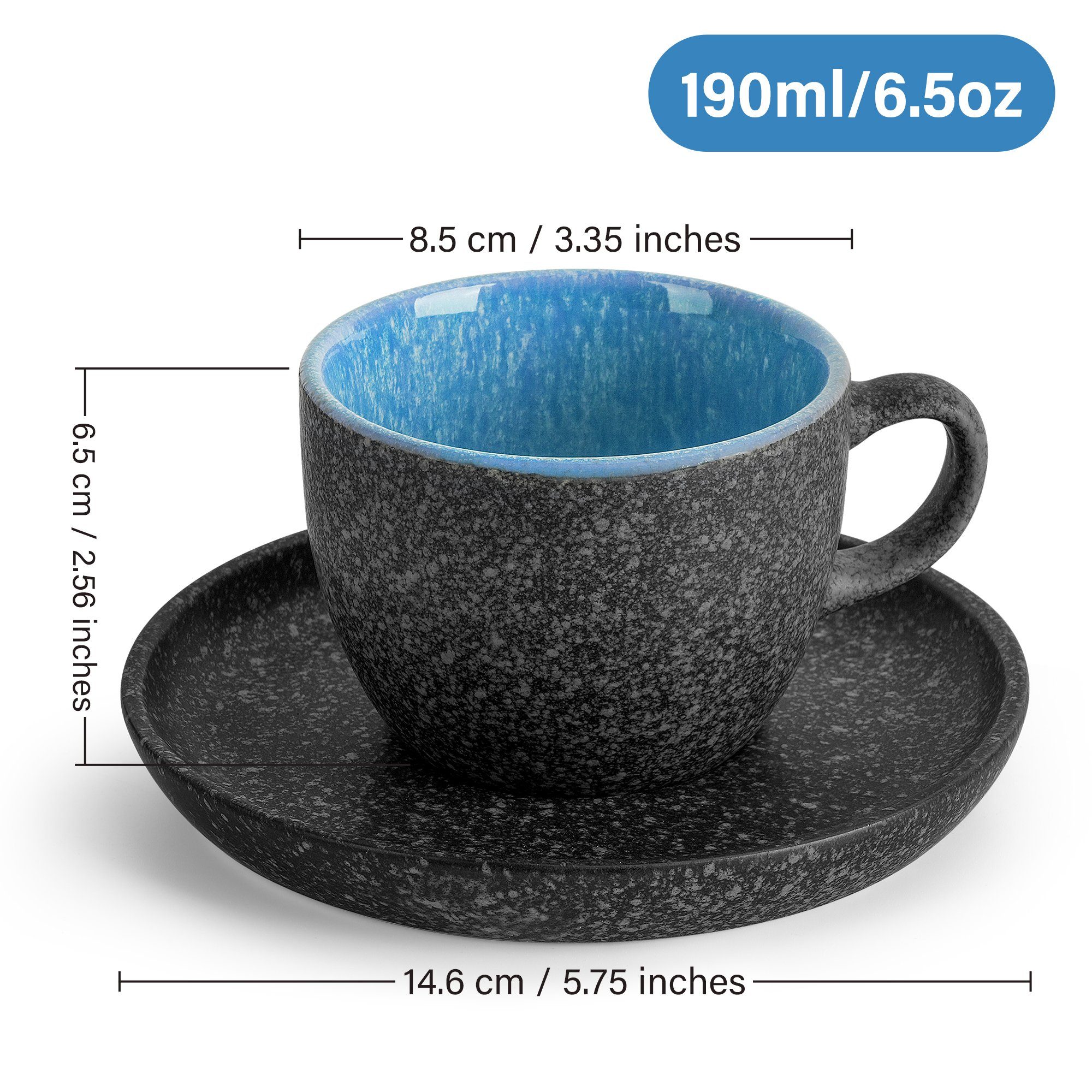 MiaMio Cappuccinotasse Las Palmitas mit Untertassen & Ständer, 13-tlg., Keramik, 190 ml, mit Untertassen und Metallständer – Bild 4 von 5