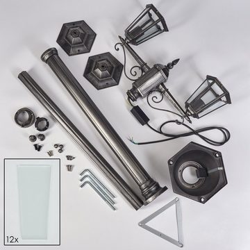 hofstein Außen-Stehlampe Wegeleuchte m. Bewegungsmelder aus Metall/Glas in Schwarz-Silber/Weiß, ohne Leuchtmittel, Höhe max. 200cm, Gartenbeleuchtung IP44, 2x E27, ohne Leuchtmittel