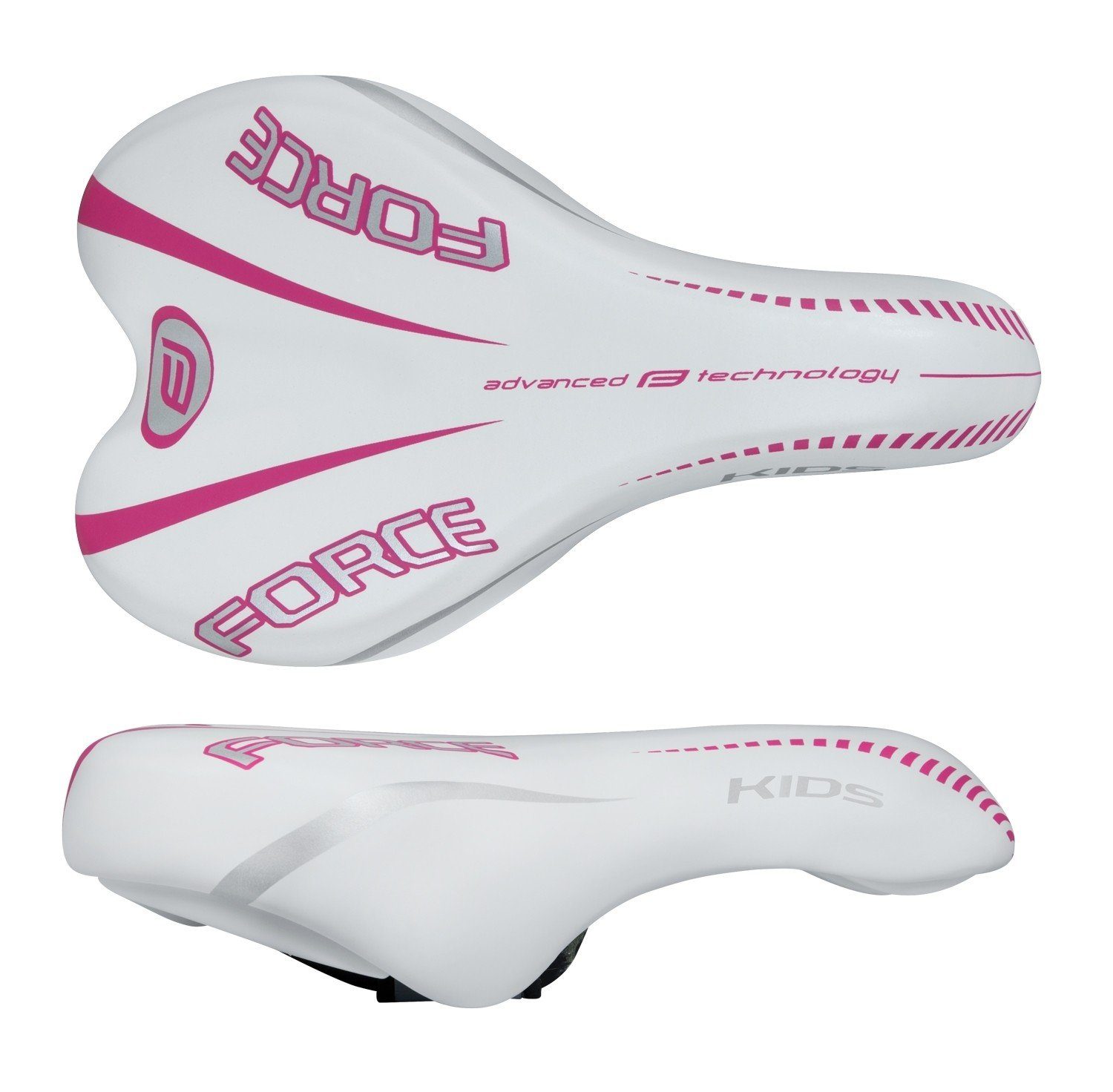 FORCE Fahrradsattel Force Kinder Fahrrad Sattel Kids für Fahrrad 16 bis 20 Zoll Weiss Pink