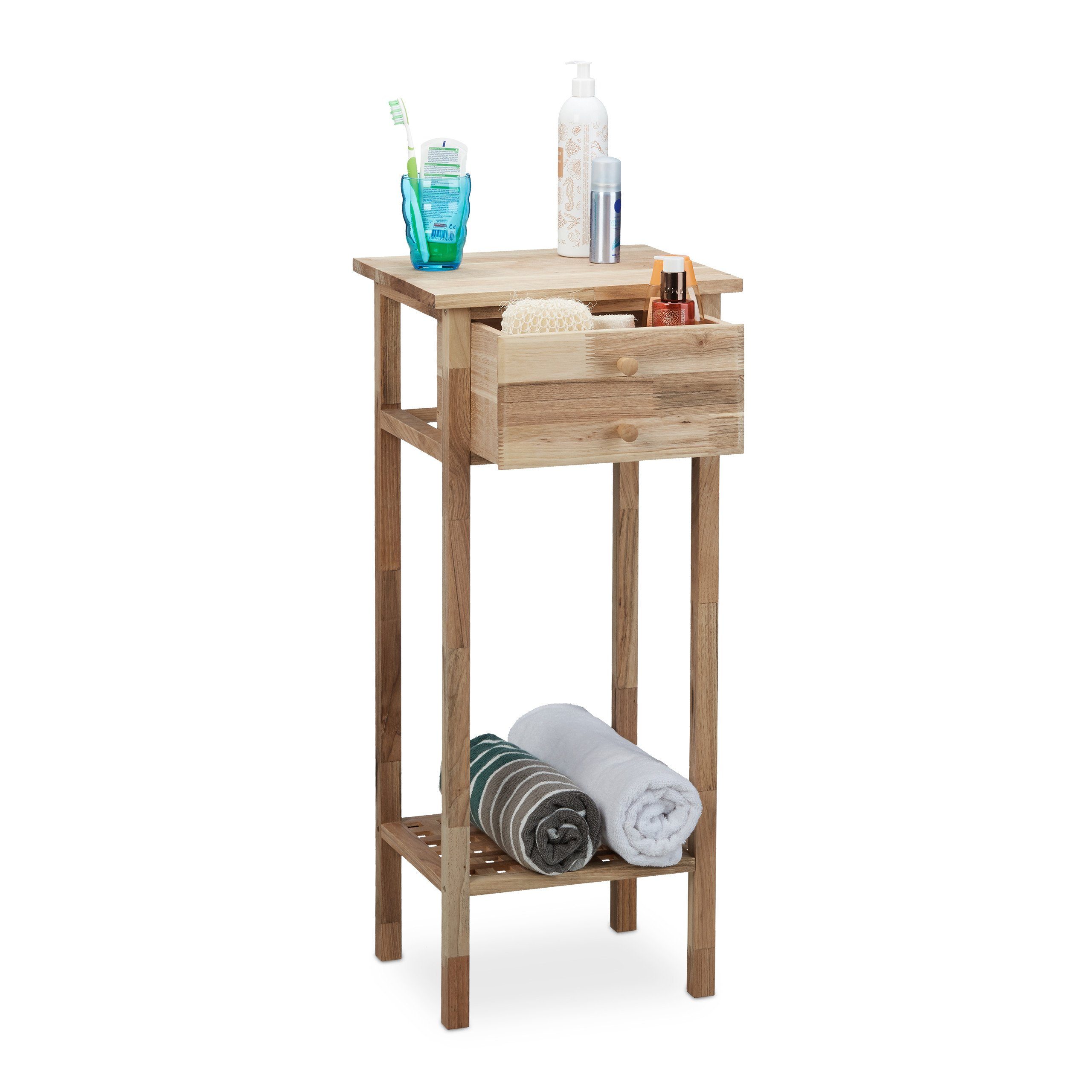 relaxdays Beistelltisch Walnuss mit Schublade