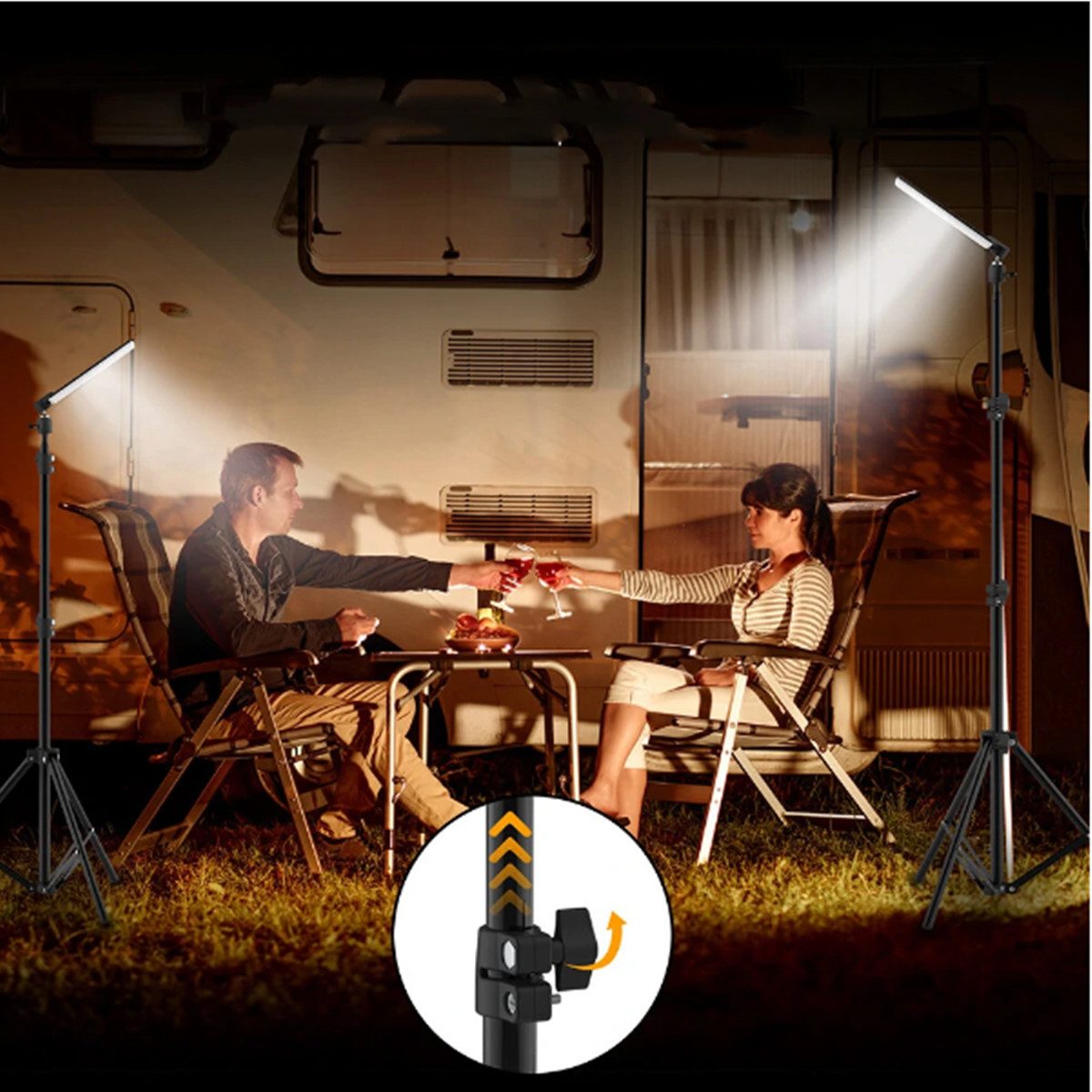 BLiTZWOLF Außen-Stehlampe 84 LED Campinglampe mit 1,8 m Stativ, Tageslichtweiß, 6500-7000K, verstellbare Arbeitslampe, IP67