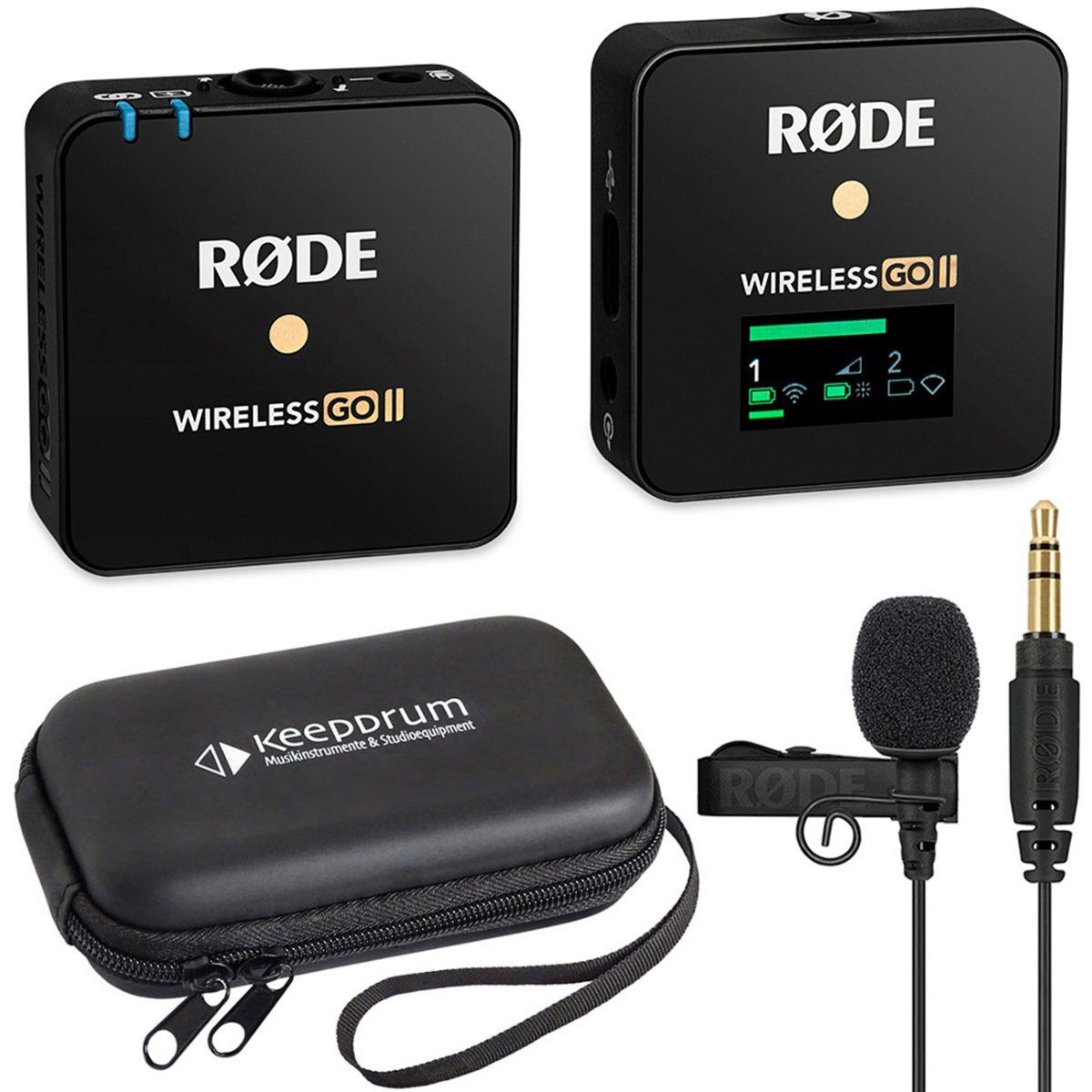 Rode Wireless GO II Single mit Lavalier GO mit Tasche Digitales Aufnahmegerät