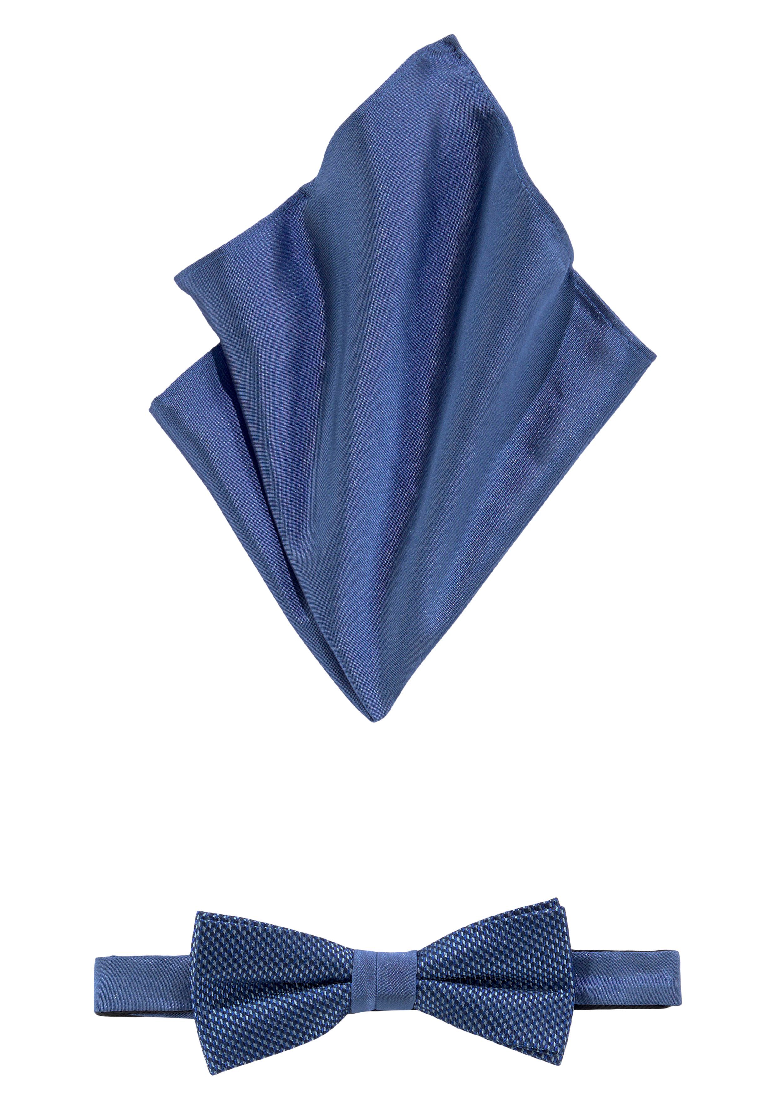 MONTI Fliege (Set, 2-St) Fliege farblich navy passendem im Uni-Einstecktuch Minimal-Muster, mit