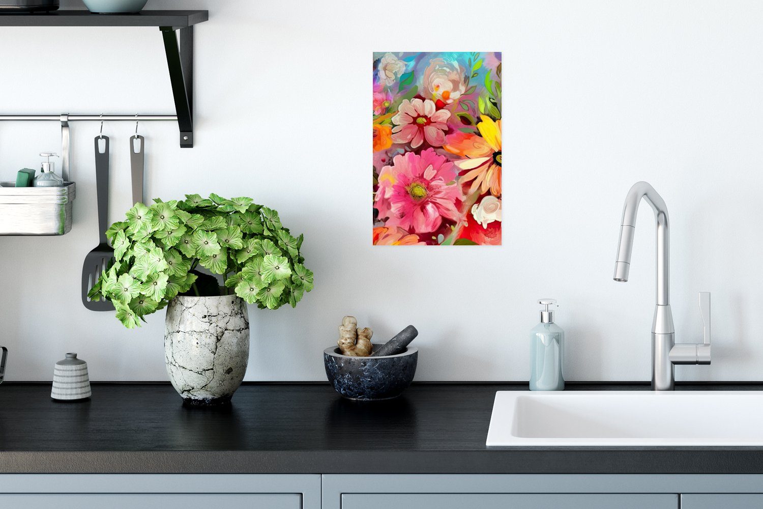 Blumen - - Wandbild, für Rahmen Poster Kunst (1 Botanisch, - Malerei MuchoWow St), Wohnzimmer, Ohne Poster, Wandposter