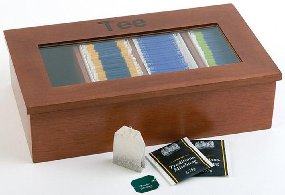 APS Teebox TEEBOX Aufschrift Tee aus hellem Holz mit Sichtfenster