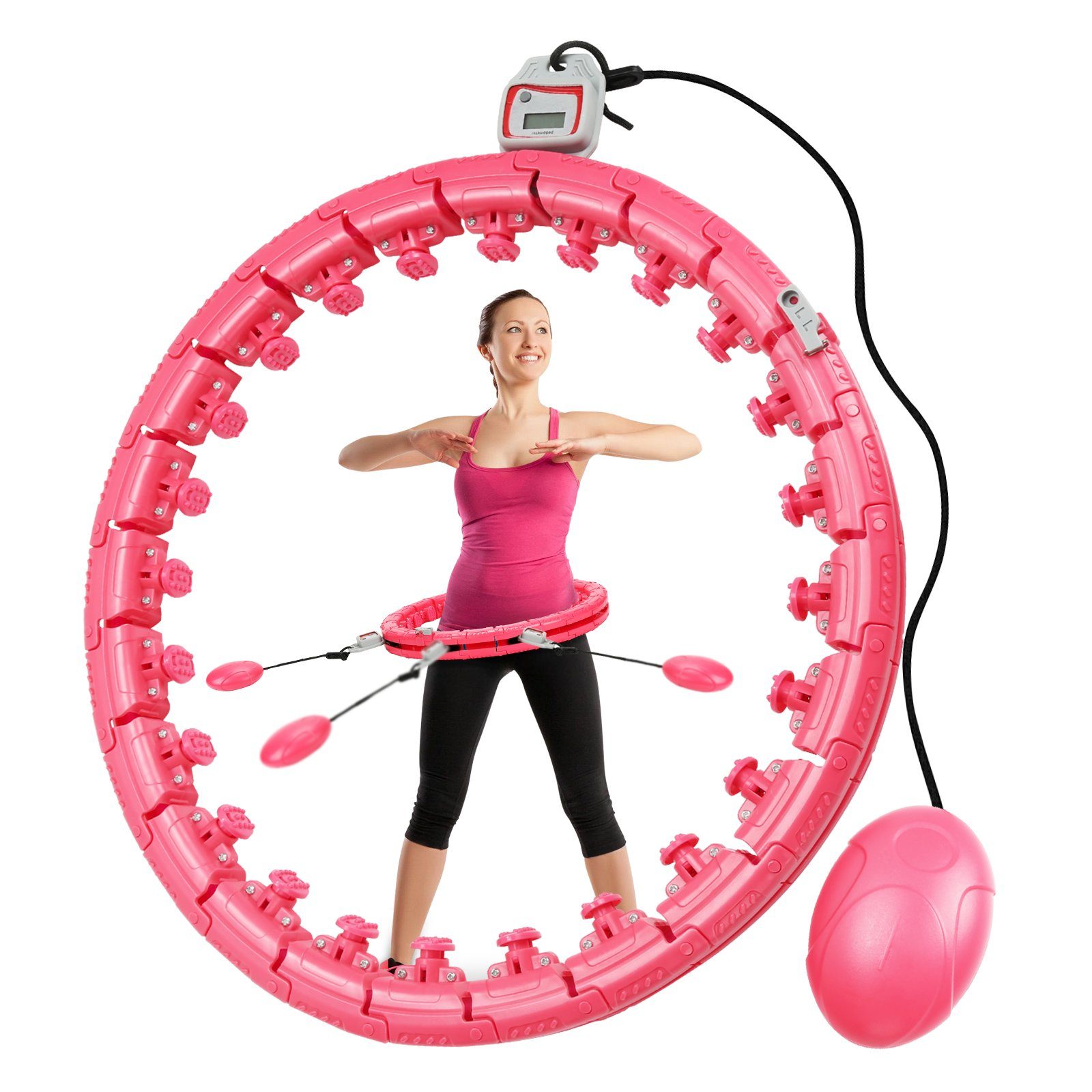 Lospitch Hula-Hoop-Reifen Smart Hula Hoop Einstellbar 24-tlg mit Zähler Reifen Fitness 1.2kg