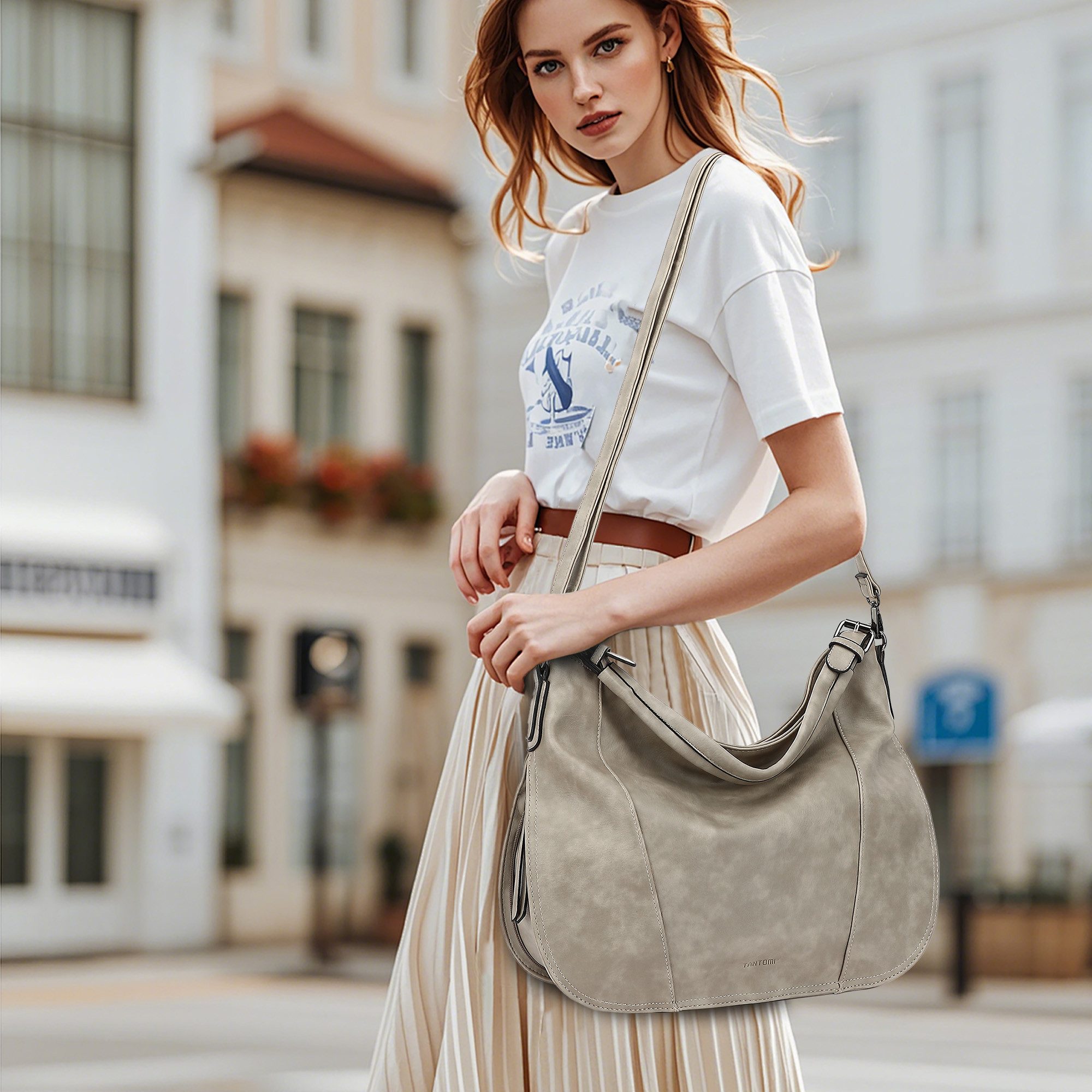 TAN.TOMI Handtasche 2-Tlg Damen Shopper - Set Vegan Handtasche Schultertasche, Mit abnehmbarem Schultergurt für Einkauf Büro Reise Schule