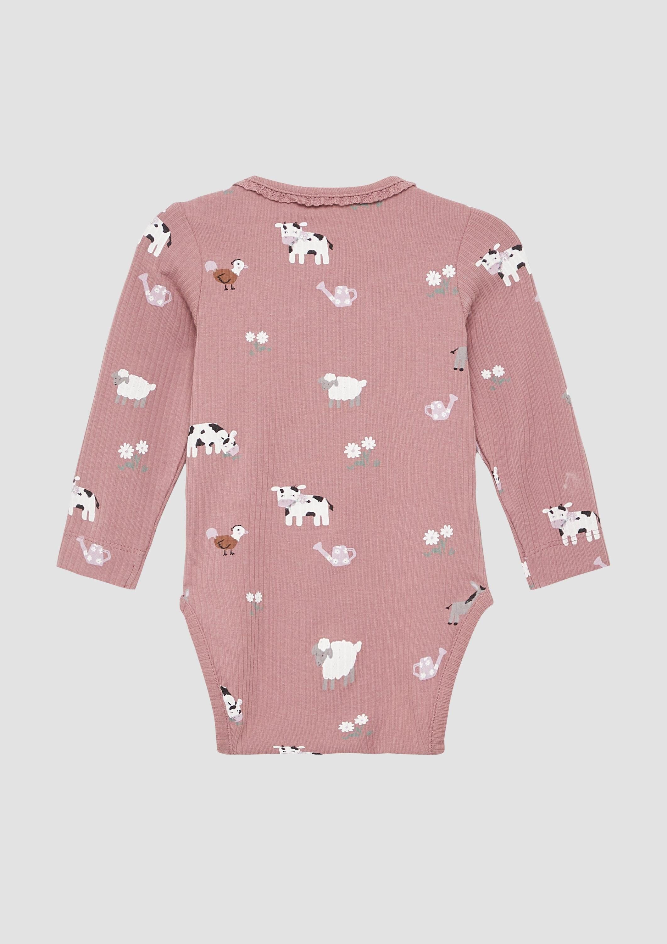 s.Oliver Shirtbody T-Shirt Body Gerippter Body mit Tier-Motiven und Spitzen-Details