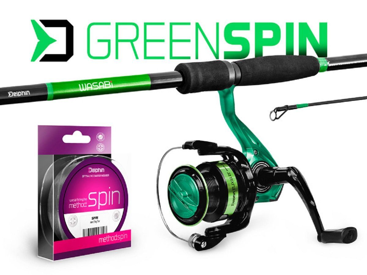 (Spar-Set), Spinnrute Rolle 180cm GreenSPIN kombiniert 210cm Schnur Perfekt Sets + Spinnrute Zuverlässiges + Hecht, Delphin.sk Spinnset Spinn