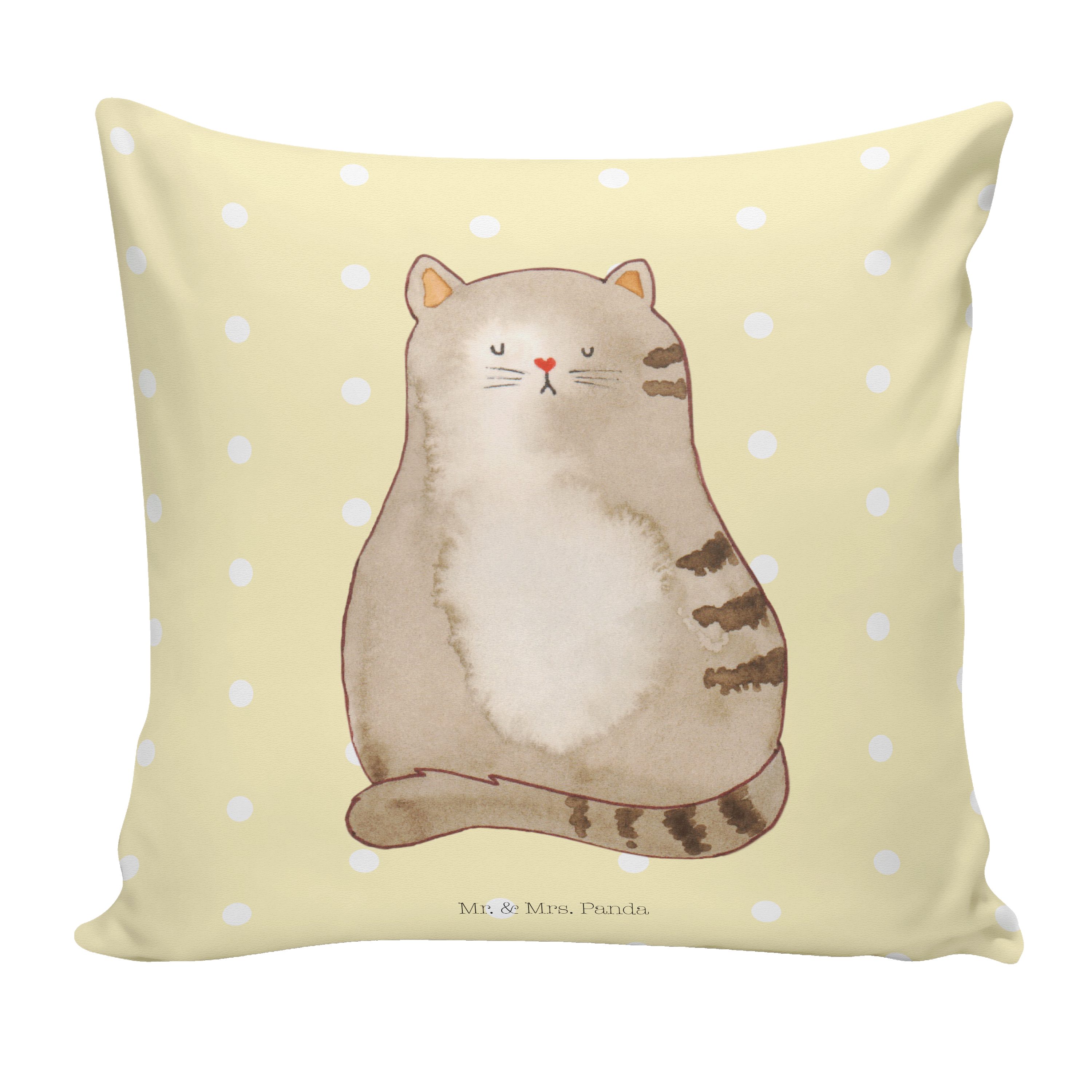 Katze - Dekokissen Gelb Pastell Mrs. Panda Mr. Motivkisse & Geschenk, Katzenbesitzerin, sitzend -