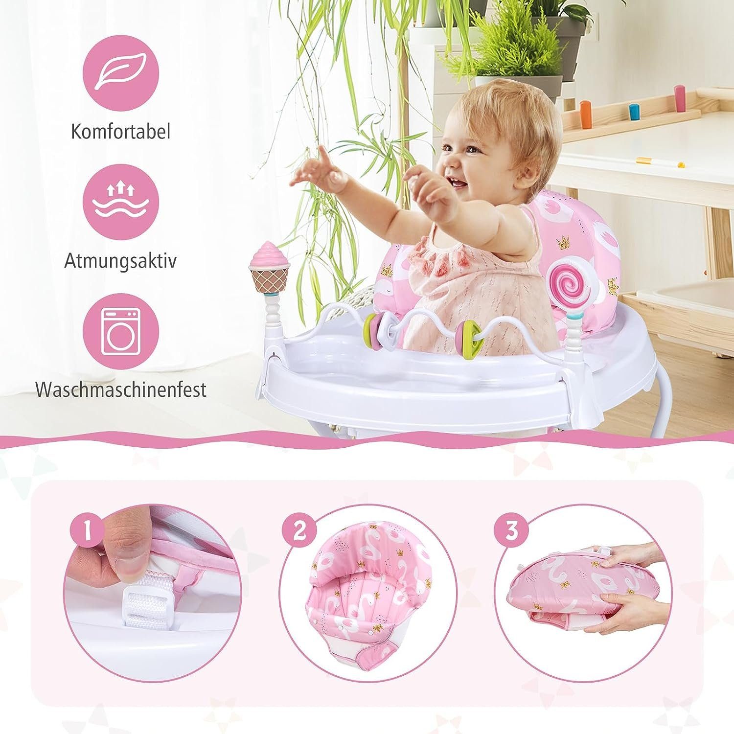 KOMFOTTEU Lauflernhilfe Baby-Walker, mit Monaten für Spielzeugen von 3 6-36 Babys & Rädern, rosa