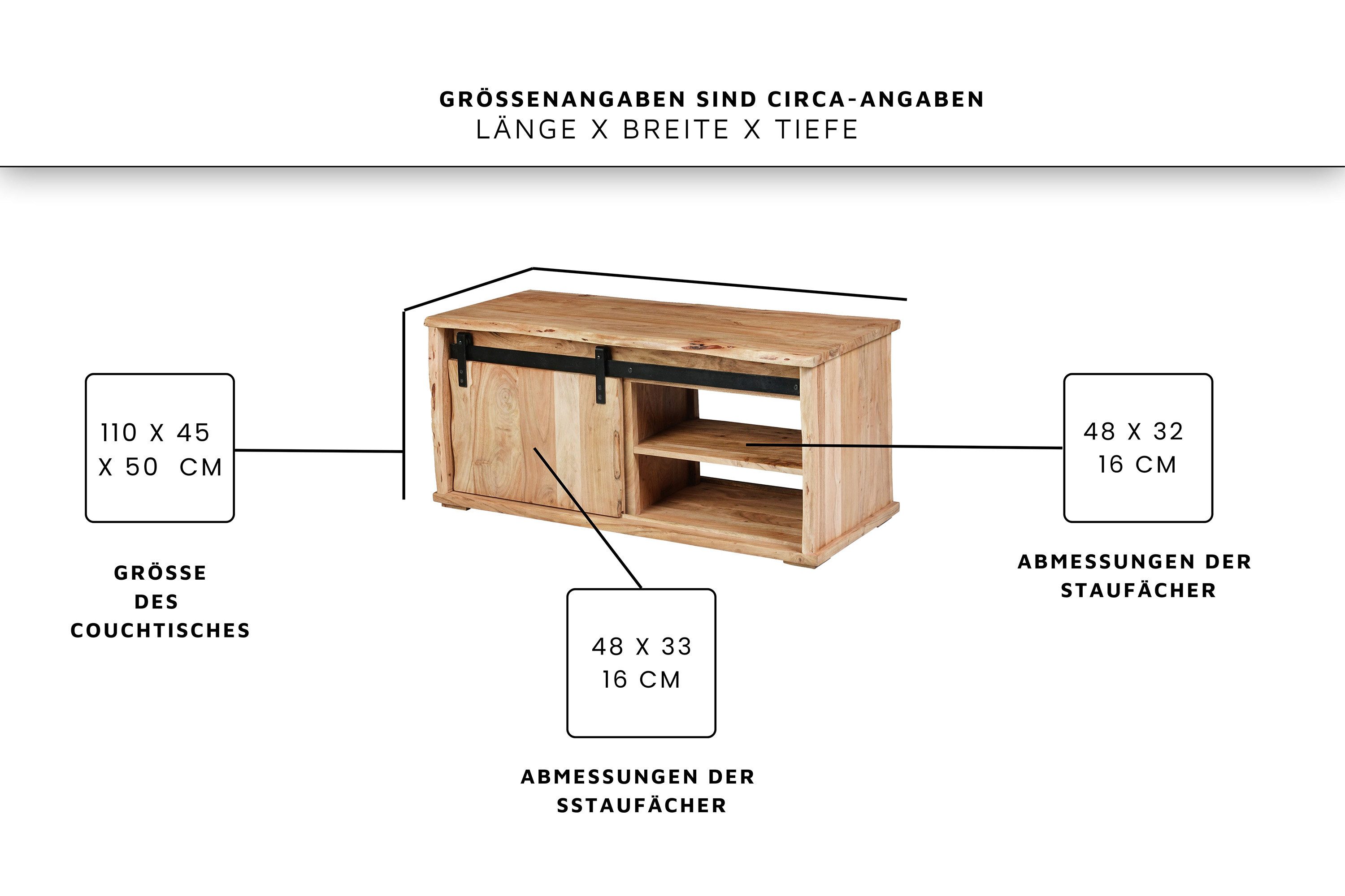 SAM® Couchtisch Fritz, Akazienholz, mit Baumkante oder gerader Kante, Industrial-Design