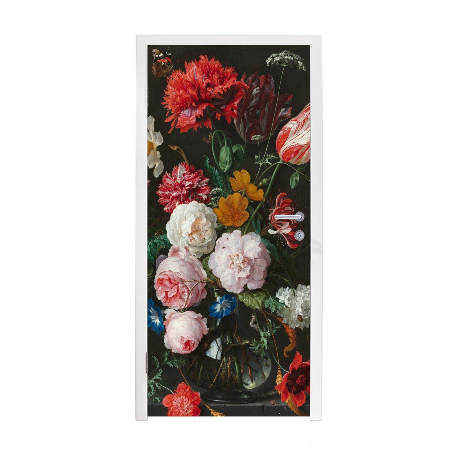 MuchoWow Türtapete Stilleben mit Blumen in einer Glasvase - Gemälde von Jan Davidsz. de, Matt, bedruckt, (1 St), Fototapete für Tür, Türaufkleber, 75x205 cm