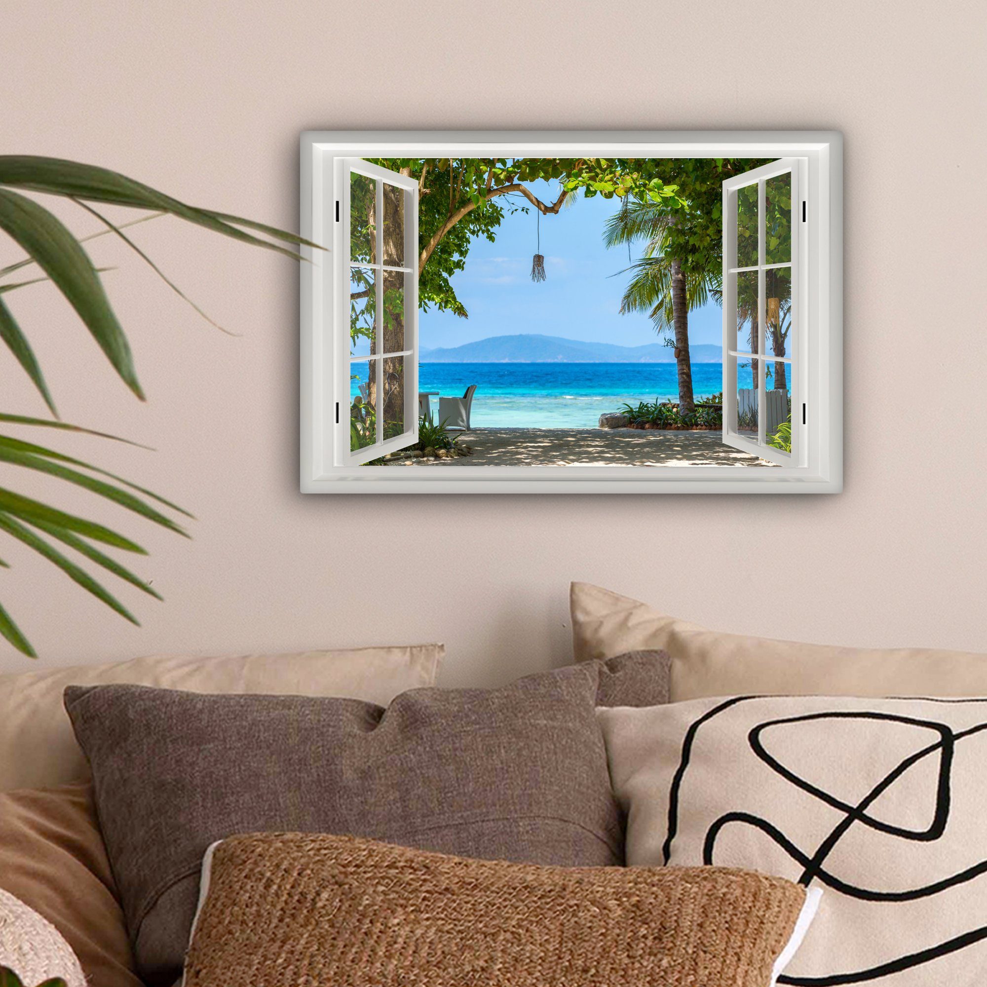 OneMillionCanvasses® Leinwandbild Aussicht - Baum - Meer - Palme - Hügel - günstig online kaufen