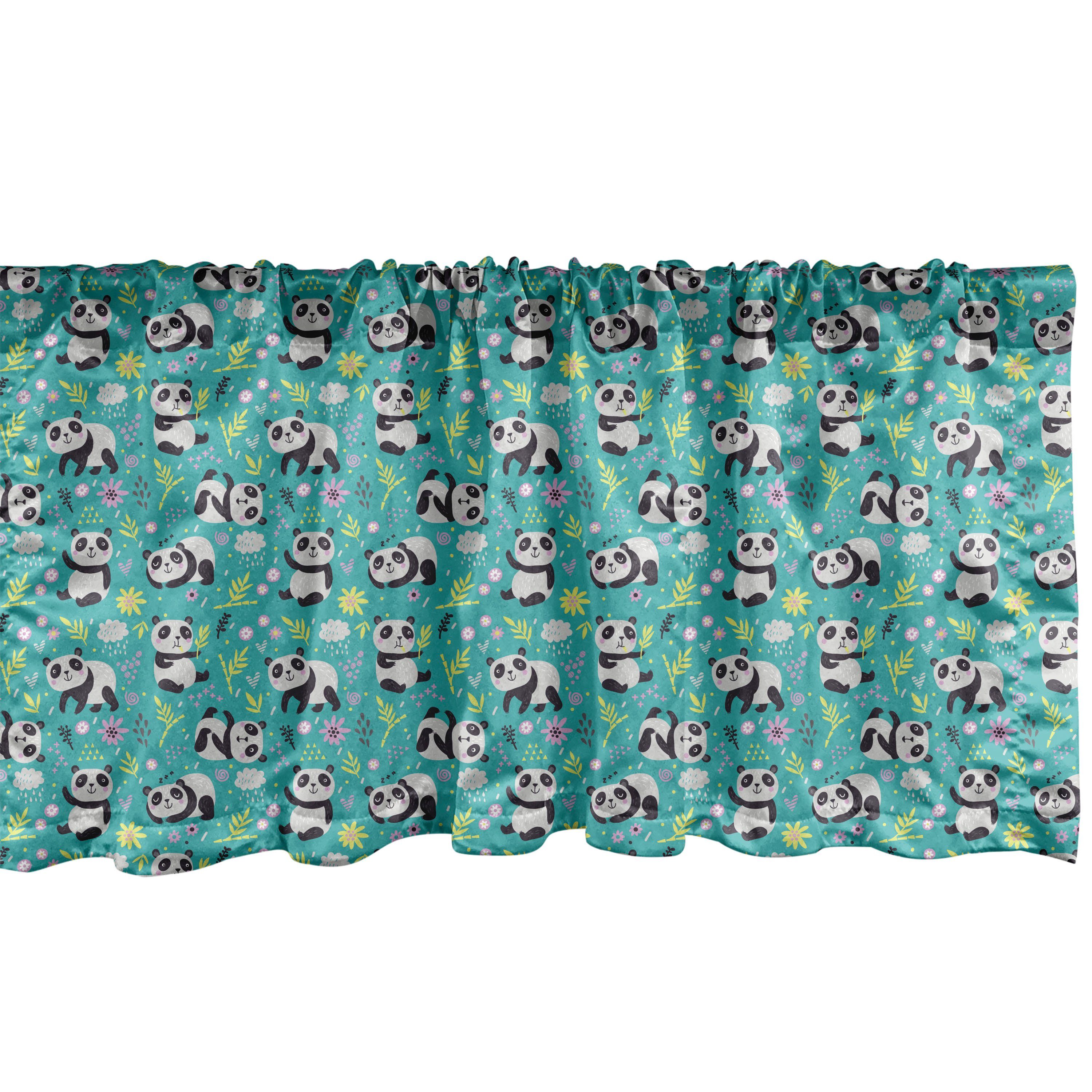 Scheibengardine Vorhang Volant für Küche Schlafzimmer Dekor mit Stangentasche, Abakuhaus, Microfaser, Panda Asiatische Tiere Blumen-Kunst