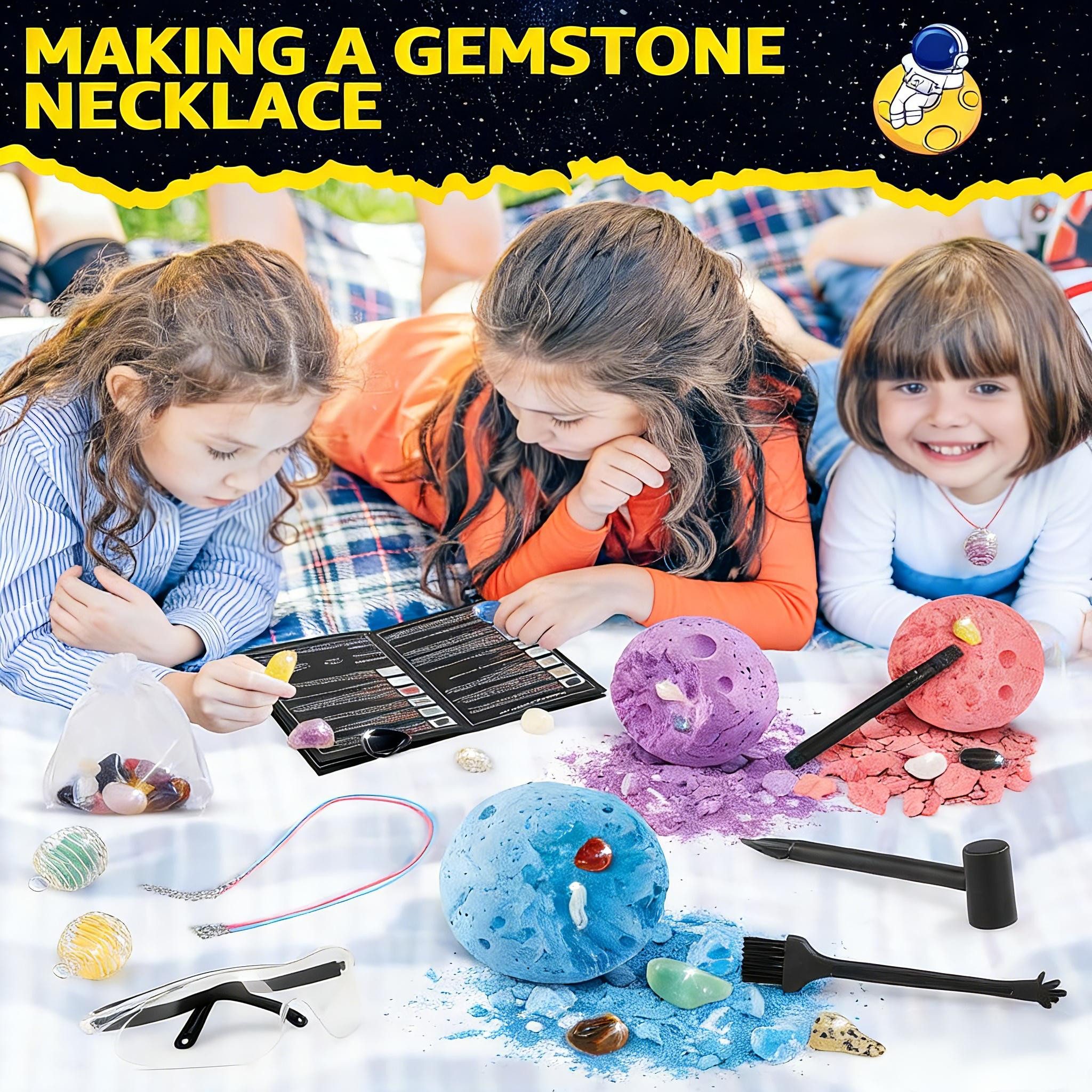 POPOLIC Fossilien Ausgrabungsset Kinder STEM Mineralogie Spielzeug Arbeitsspeicher (Planeten Geschenk für ab 6 7 8 9 10) – Bild 3 von 5