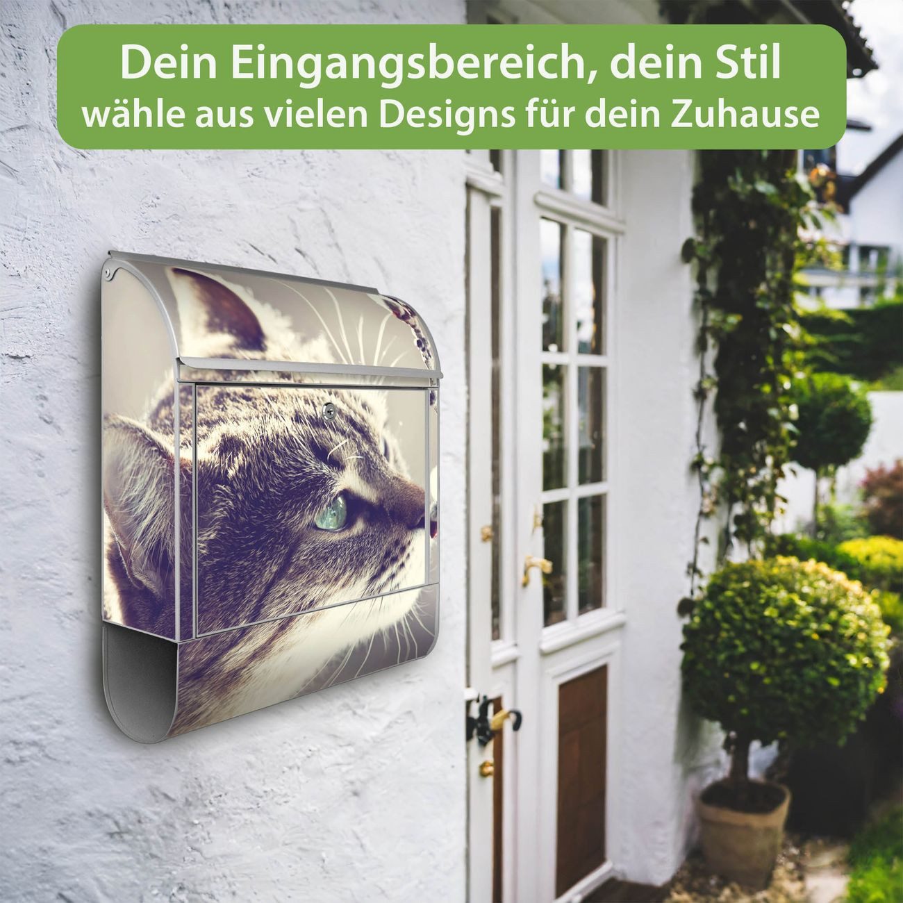 banjado Wandbriefkasten Silber Stahl mit Motiv Weidenkätzchen (Wandbriefkasten witterungsbeständig, pulverbeschichtet, mit Zeitungsfach), 47 x 39 x 14 cm